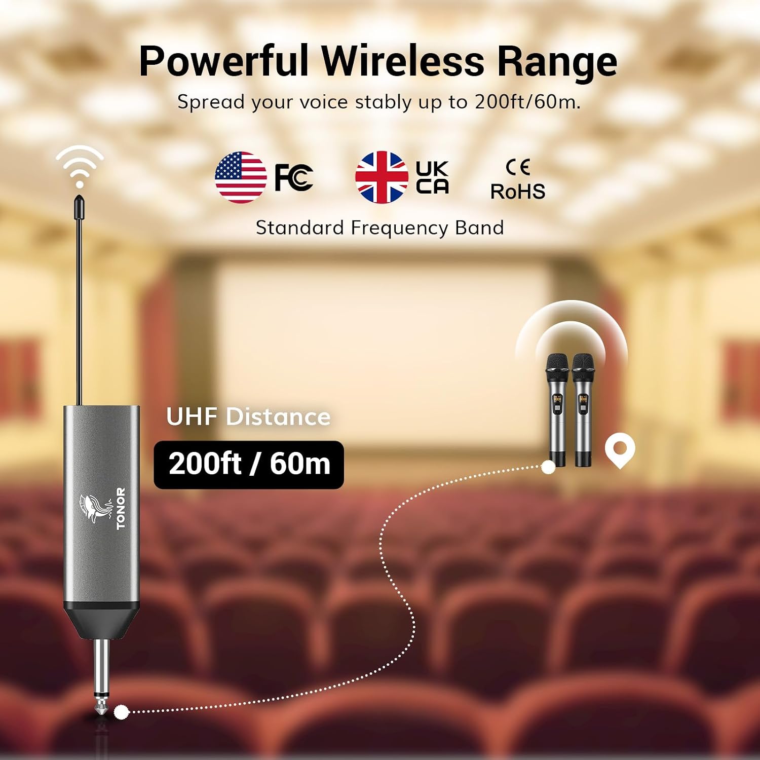 Detalle de TONOR TW-630 Dual UHF Wireless Microphone System with Metal Mics