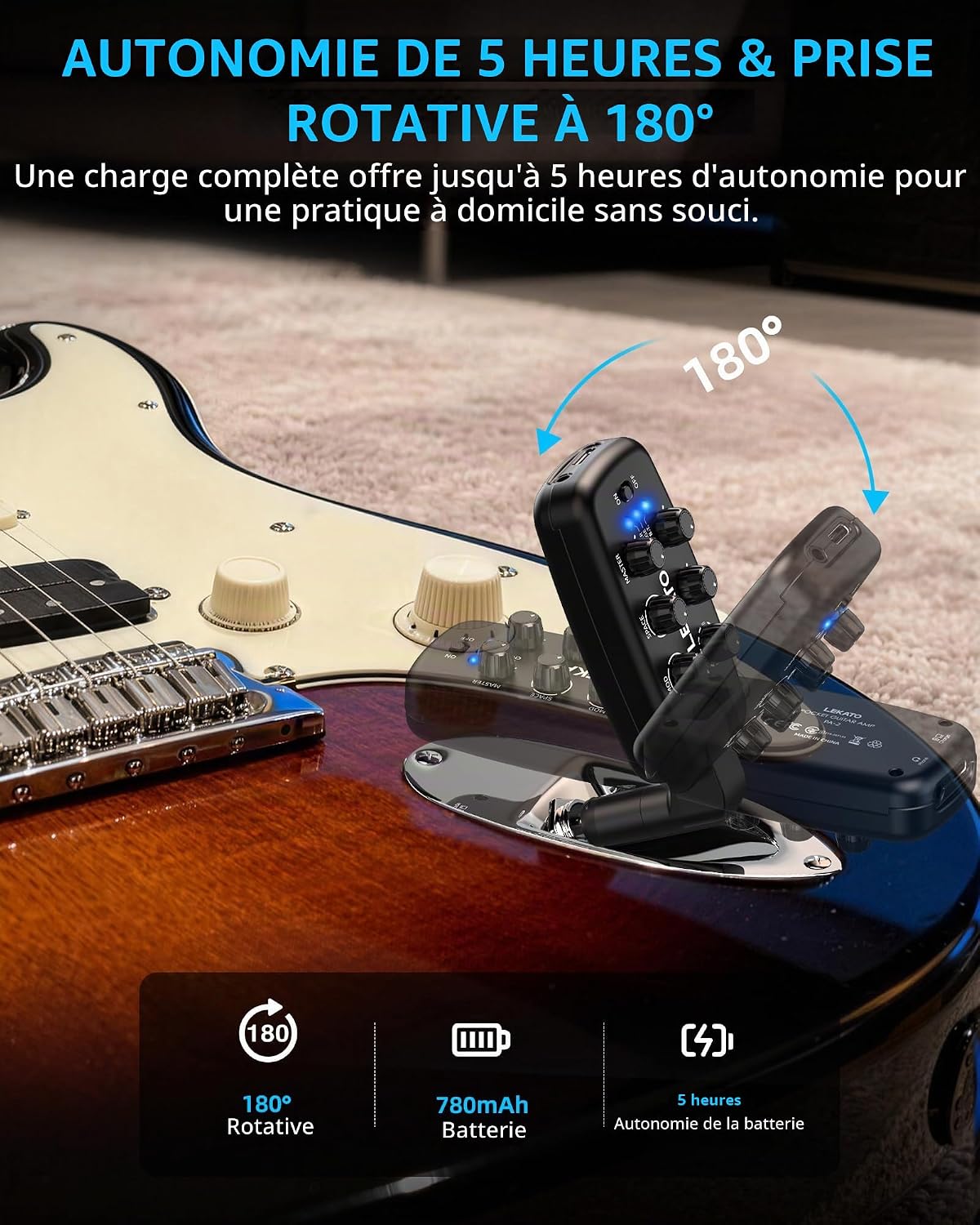 Detalle 2 de LEKATO PA-2 gitaarhoofdtelefoonversterker met 9 versterkermodellen en Bluetooth 5.0