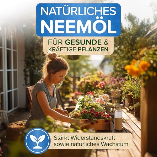 Detalle 2 de Natürliches Neemöl mit Emulgator 300 ml von Patronus – Komplettset mit Sprühflasche und Messbecher