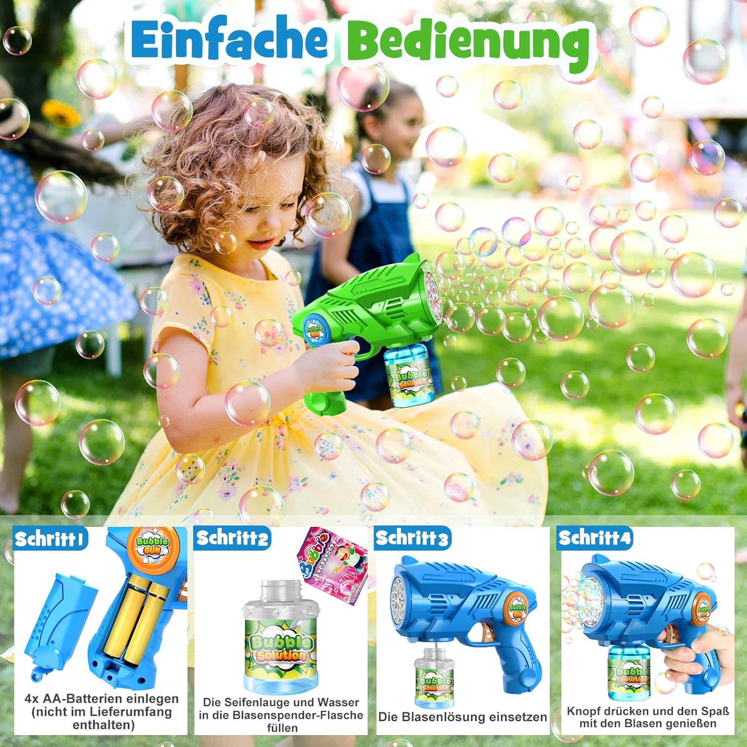 Thumbnail 6 de Seifenblasenpistole & Seifenblasenmaschine 2er-Set (elektrisch, LED, automatischer Betrieb) für Kinder
