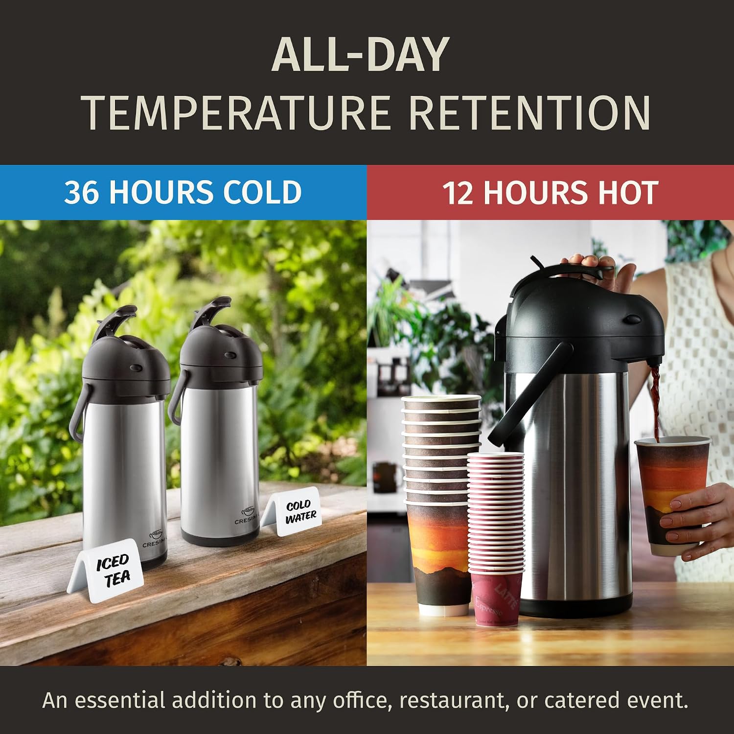 Detalle 2 de CRESIMO Airpot3L 3L Pump Airpot, Stainless Steel, 12-Hour Hot Retention