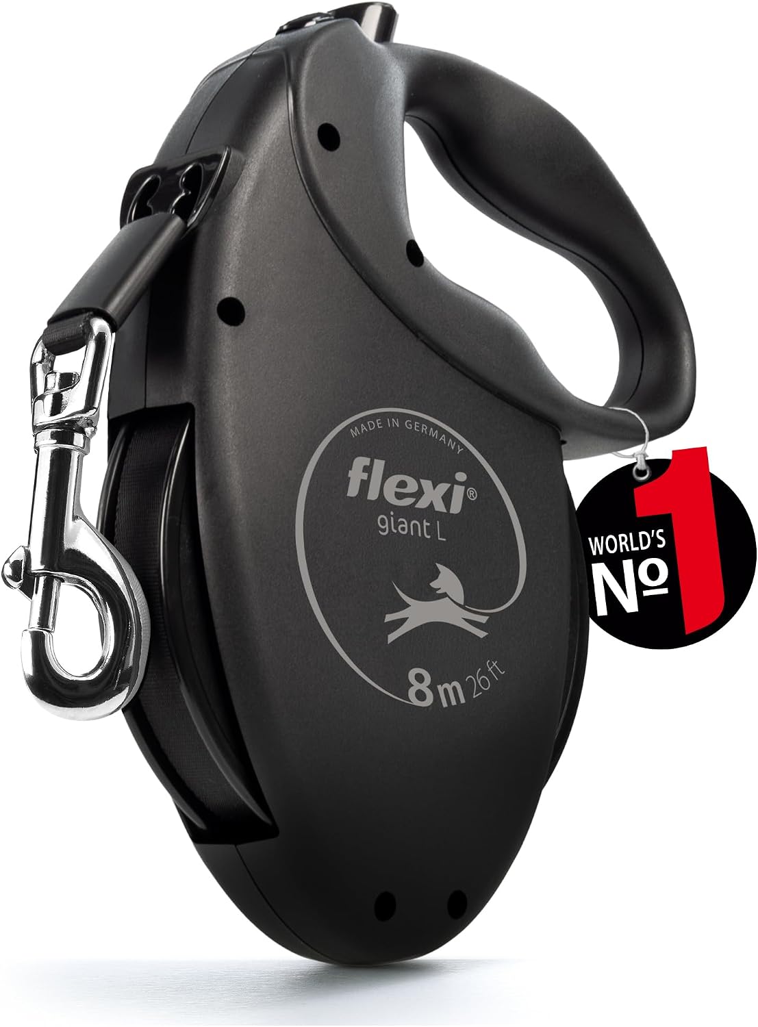 Detalle de flexi Giant Black Edition L – 8 m Gurt Roll-Leine für Hunde bis 50 kg, schwarz
