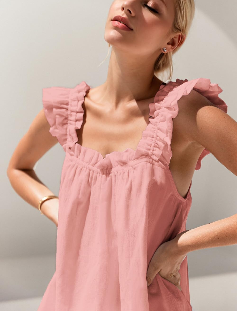 Detalle de KFUBUO 2-Piece Womens Pajama Set with Ruffle Tank Top and Shorts