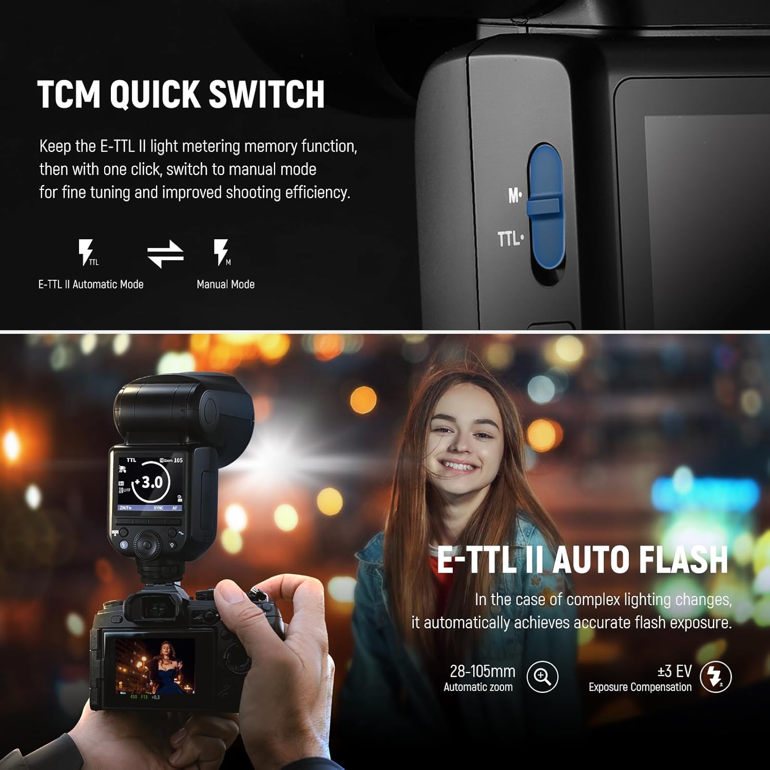 Thumbnail 3 de NEEWER Z2-S TTL Flash 76Ws per Sony e Godox, 2.4G, HSS 1/8000s, con testa rotonda e 2 LED modellanti