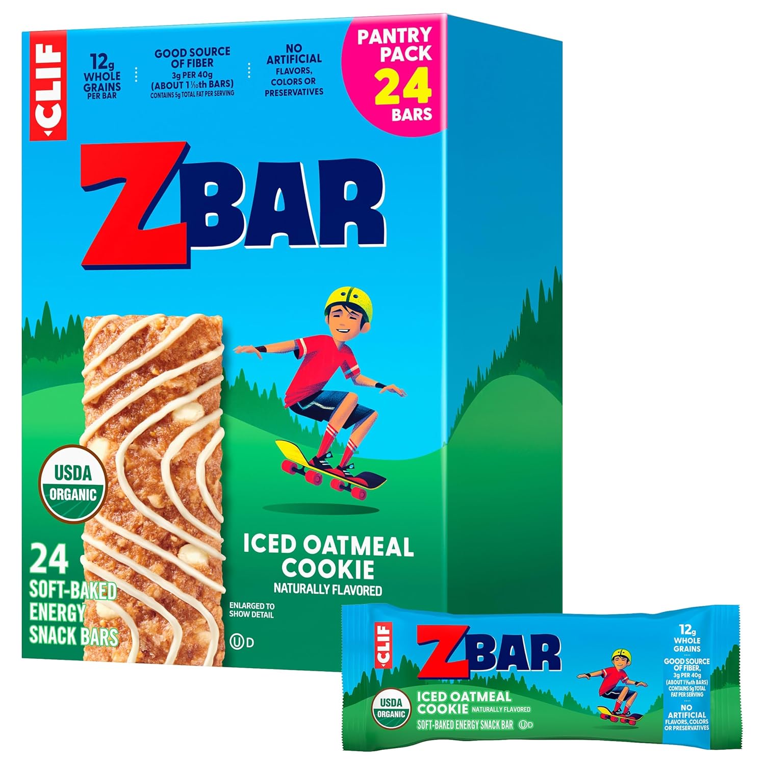 Detalle de CLIF Kid Zbar Iced Oatmeal Cookie Organic Soft-Baked Snack Bars, 24 Pack