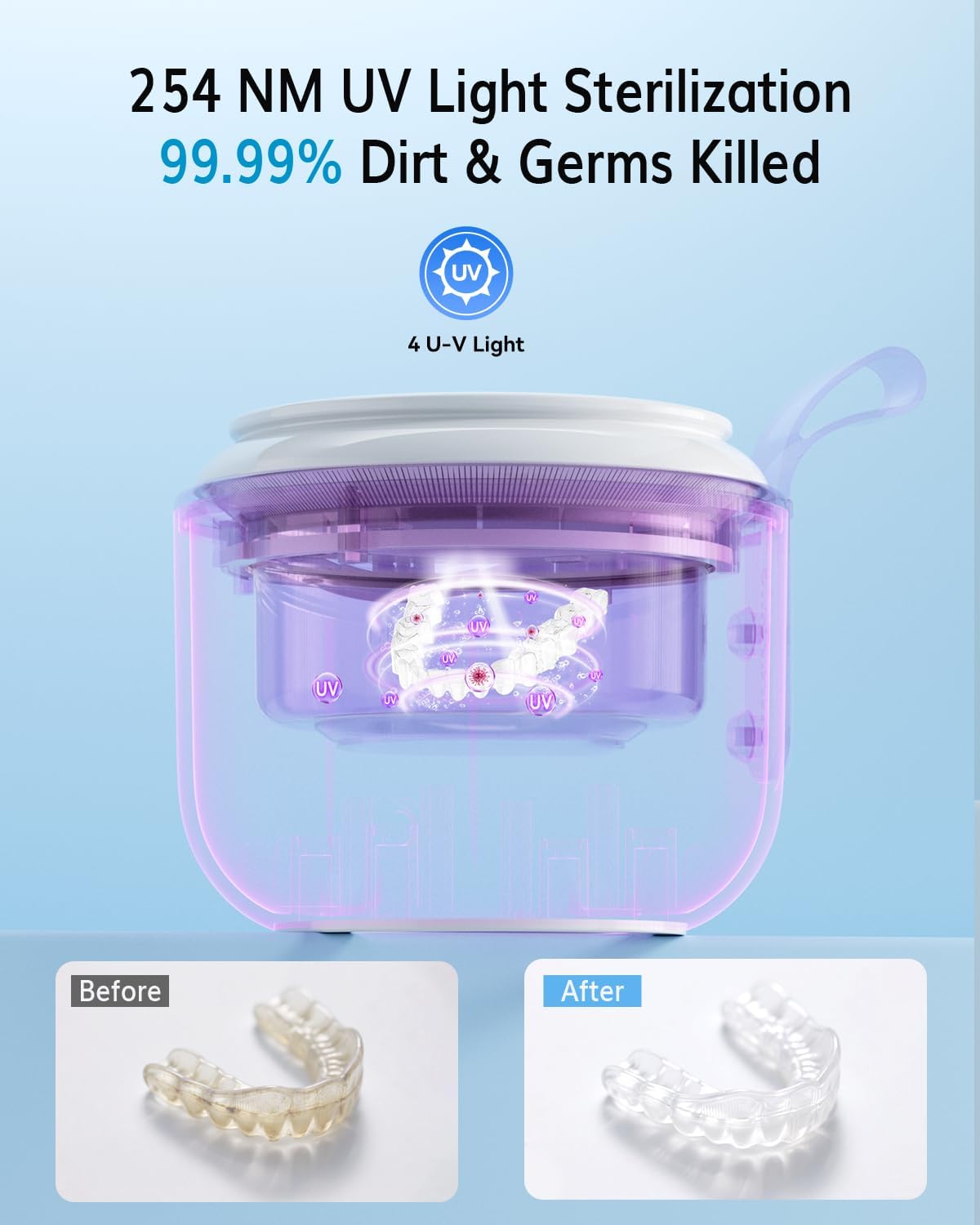 Detalle de JeaTone Ultrasonic Retainer Cleaner Machine — 48kHz, Portable 200ML