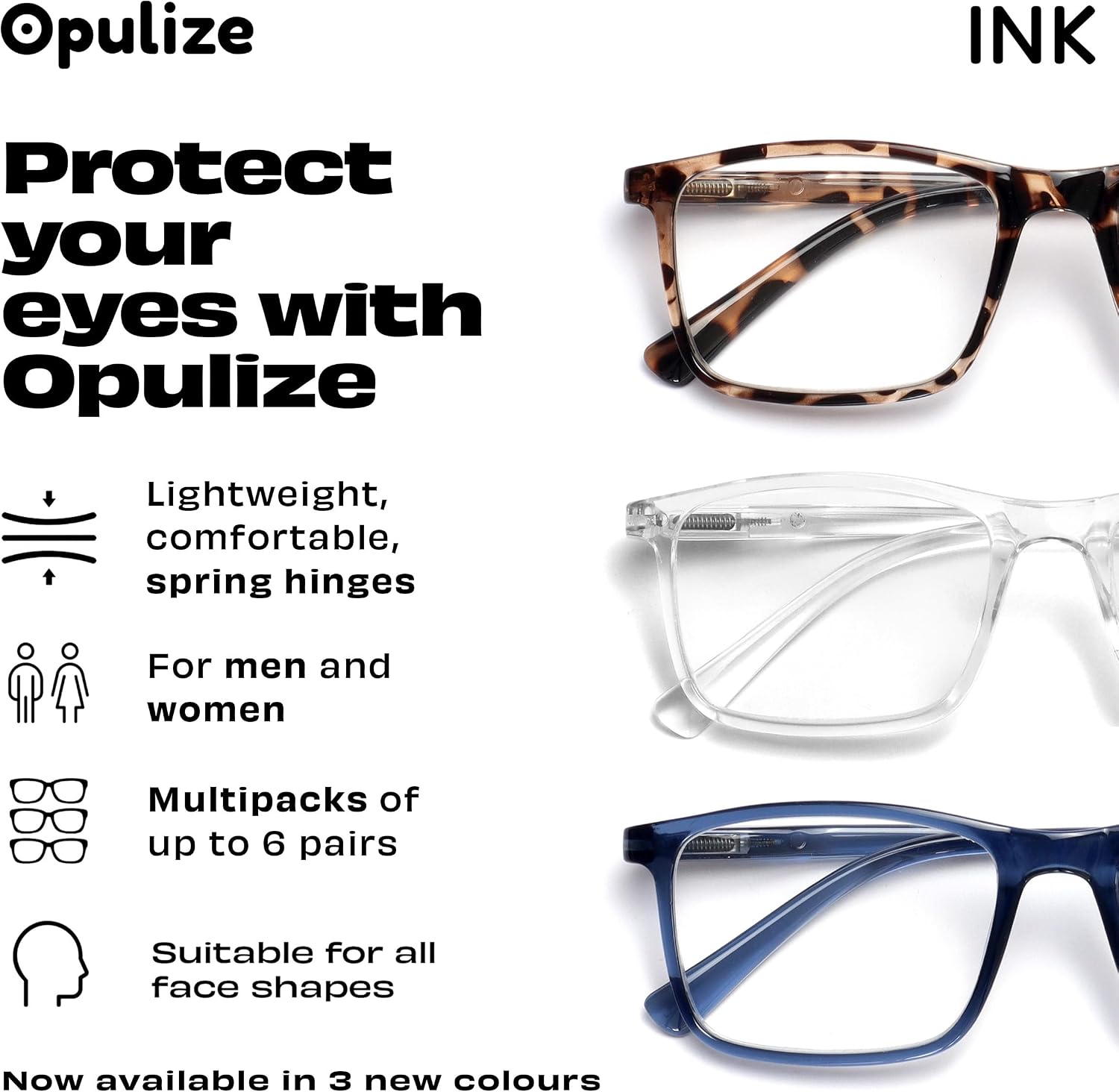Detalle de OPULIZE RR4 Ink Lesse – okulary do czytania, 2-pak, duże prostokątne oprawki