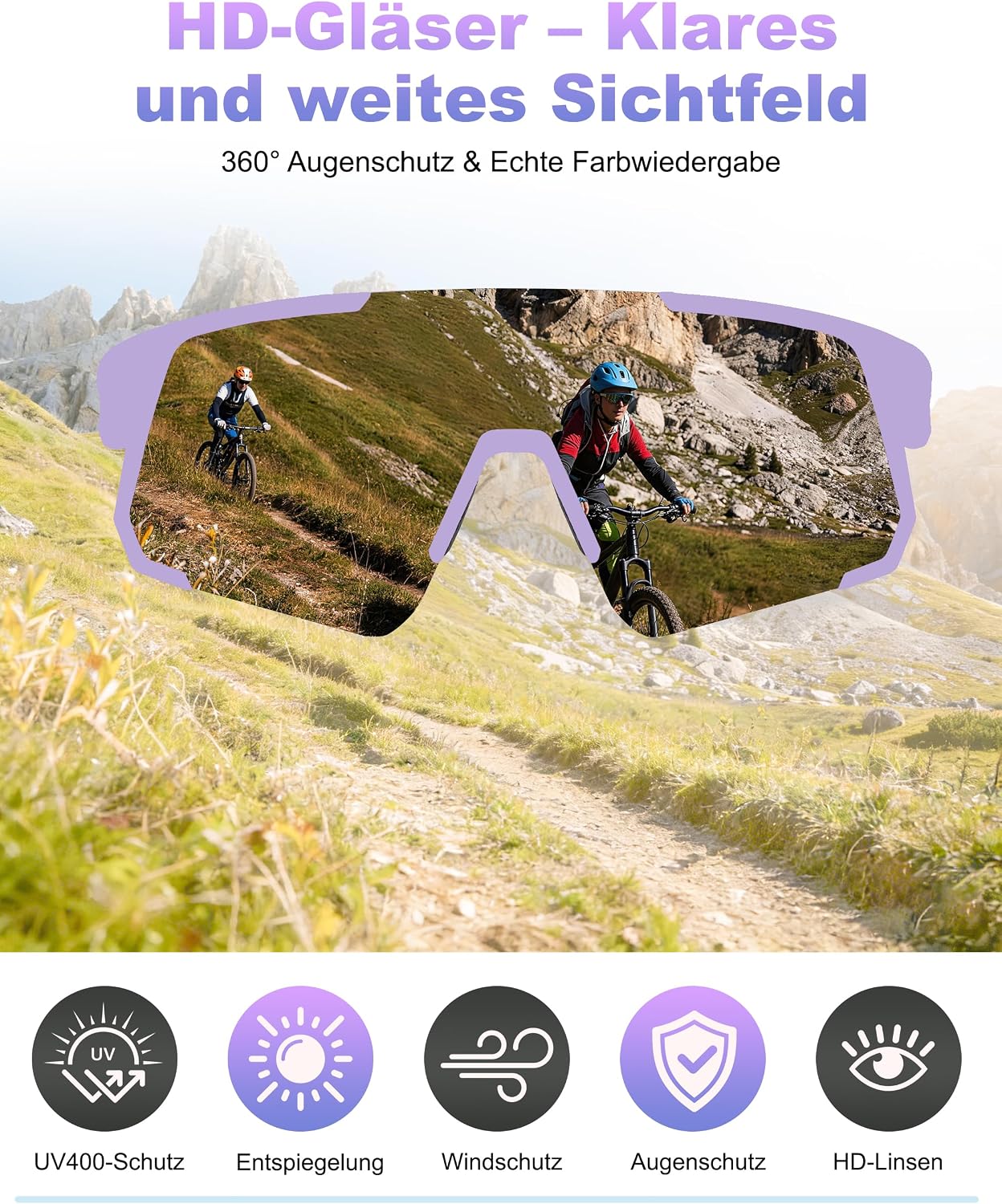 Detalle de Meayll Fahrradbrille Herren Damen – UV400 Schutzbrille mit TR-90 Rahmen und verstellbaren Nasenflügeln