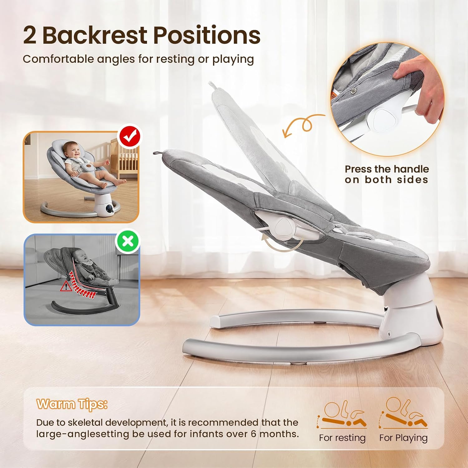 Thumbnail 4 de Smelluck Electric Baby Swing with App Control, 2 Recline Positions and Mesh Seat