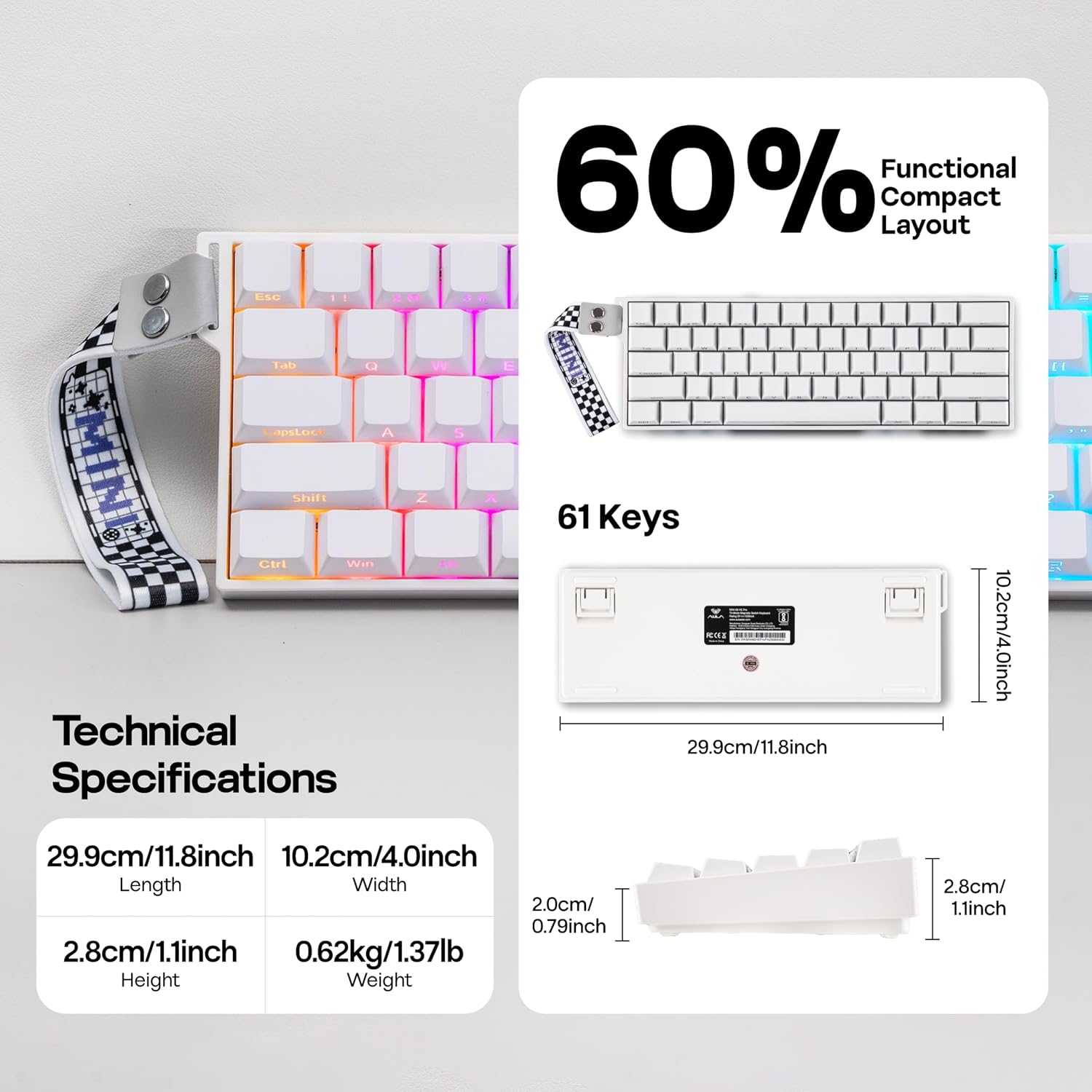 Detalle 2 de MechLands Aula Mini60 HE PRO 4000mAh Wireless Keyboard