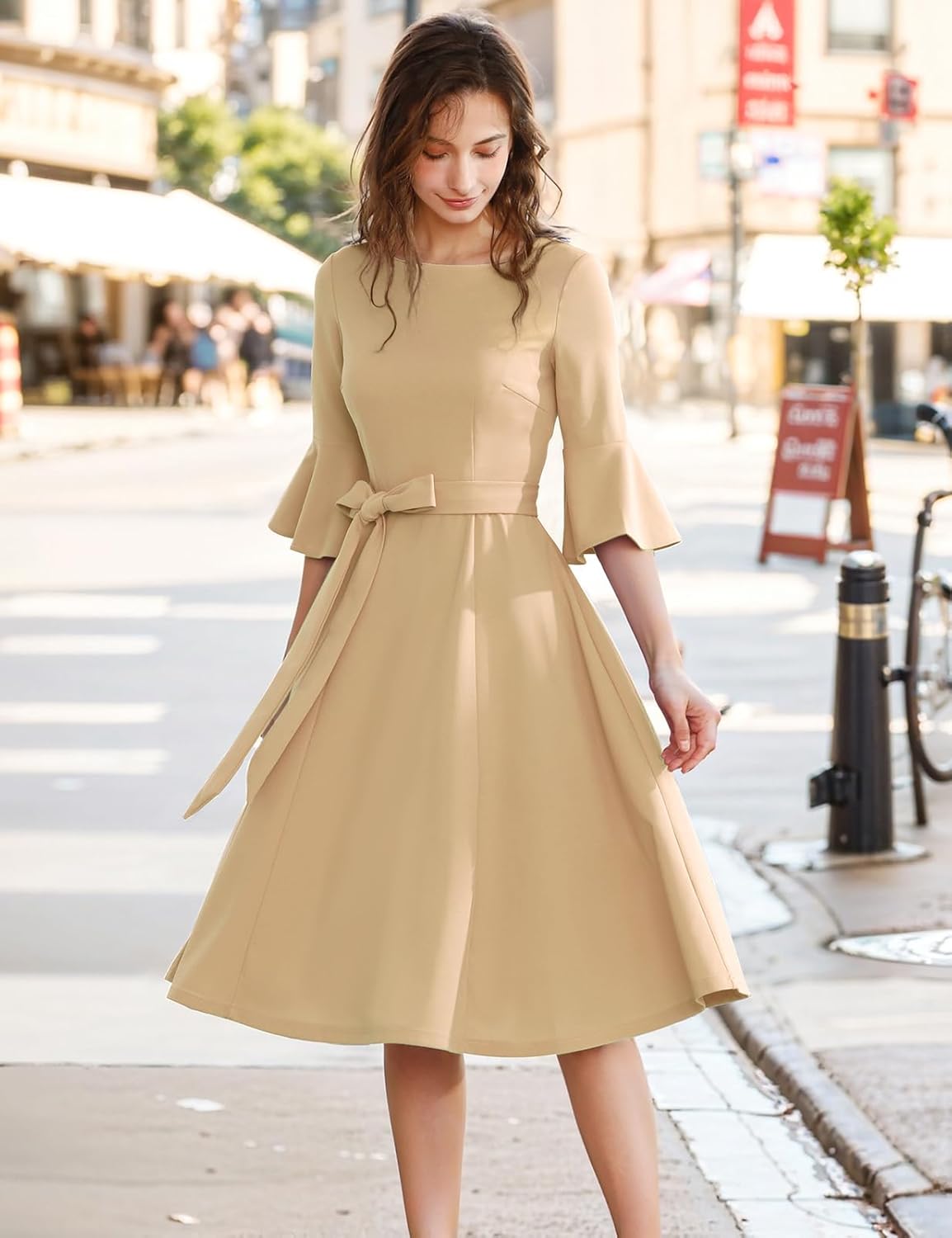Thumbnail 2 de HomRain Women's Church Dresses Modest Bell Sleeve Dress – Vintage-Inspired Bell Sleeve Midi Perfect for Church, Weddings & Parties