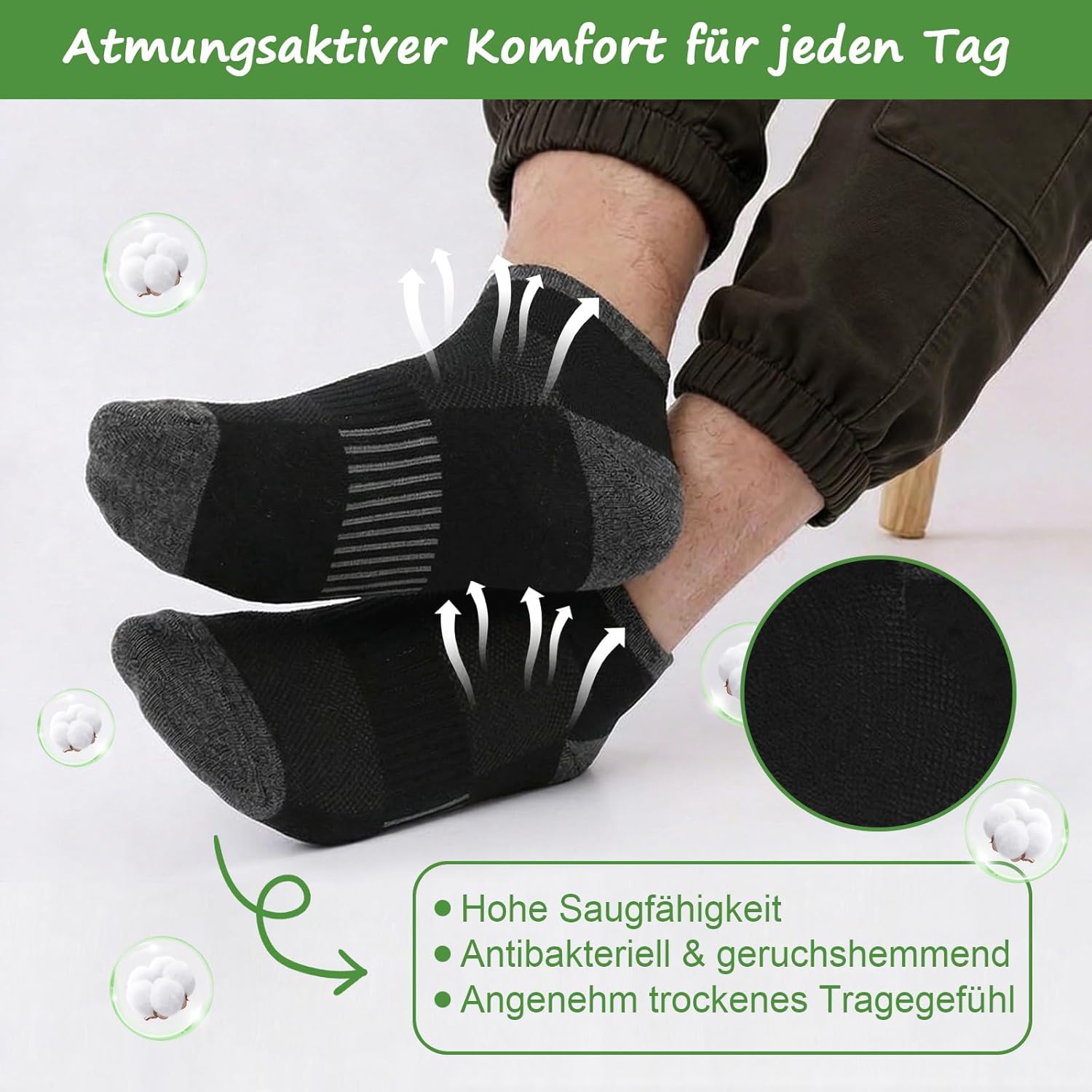 Thumbnail 3 de Quoboquo Socquettes homme bicolores respirantes en coton (lot 1 ou 6 paires), 39-46