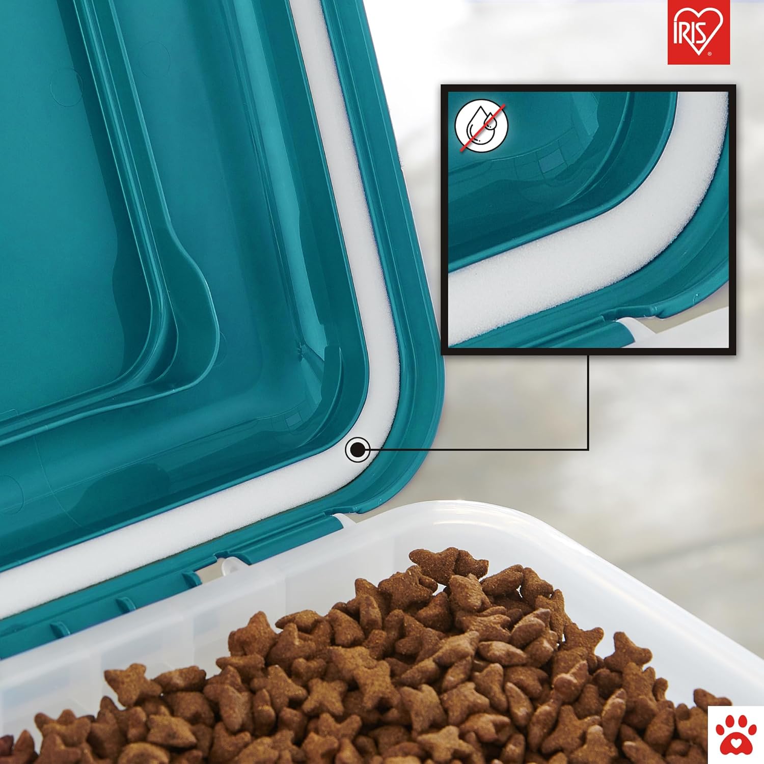 Detalle 2 de Iris Ohyama Boîte Hermétique à Croquettes 40 L / 15 kg avec Roues et Pelle – Bleu Sarcelle