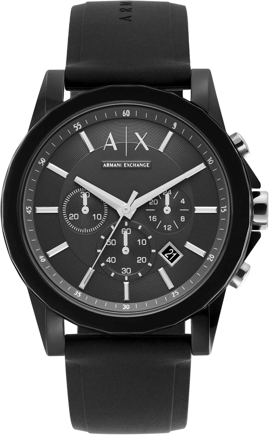 Detalle de Armani Exchange Herrenuhr: Quarz-Chronograph, 44 mm Gehäuse, Silikonarmband
