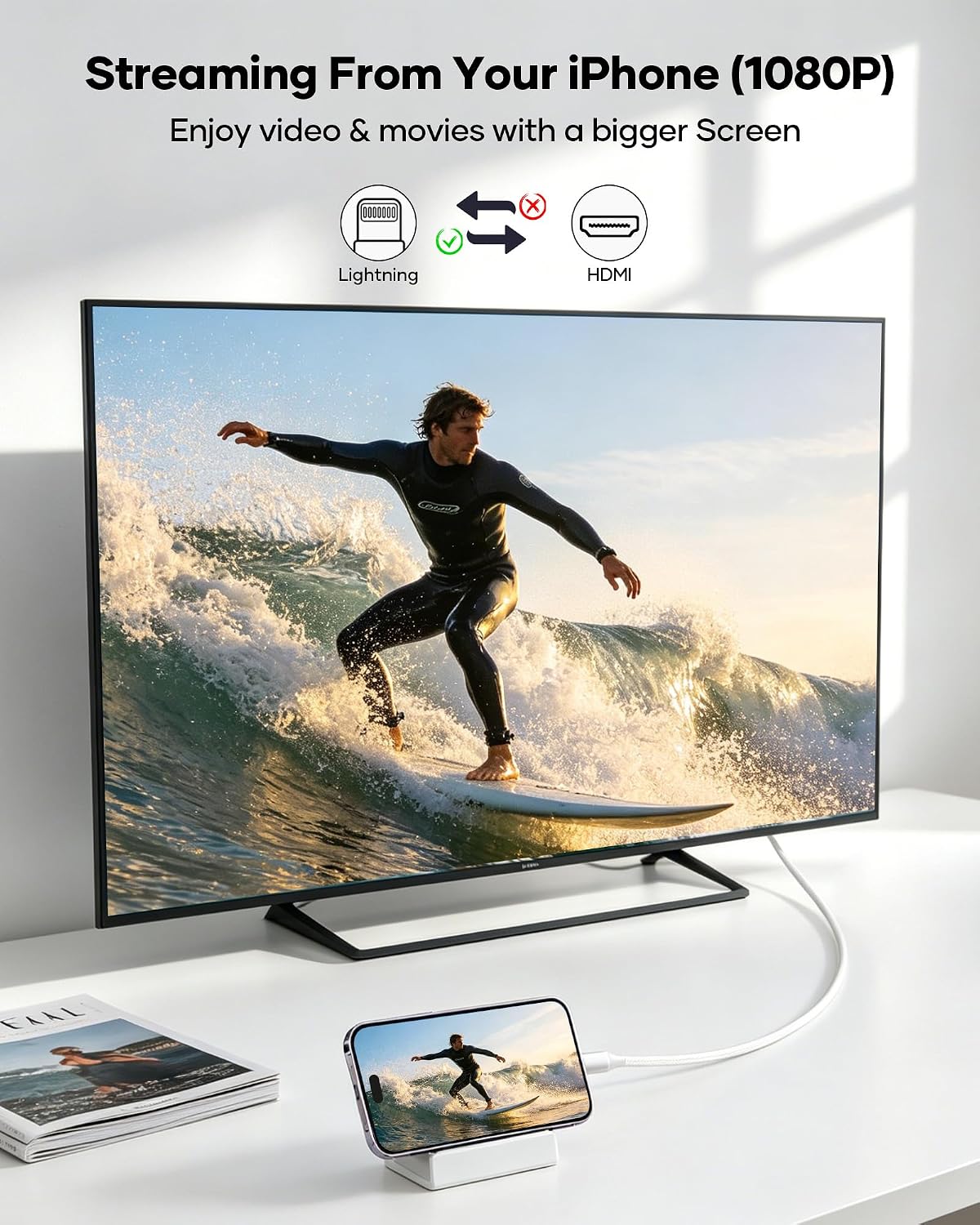 Detalle de Light-ing Apple MFi Zertifiziertes Lightning-auf-HDMI Kabel, 2 m – 1080p Digital AV Adapter für iPhone