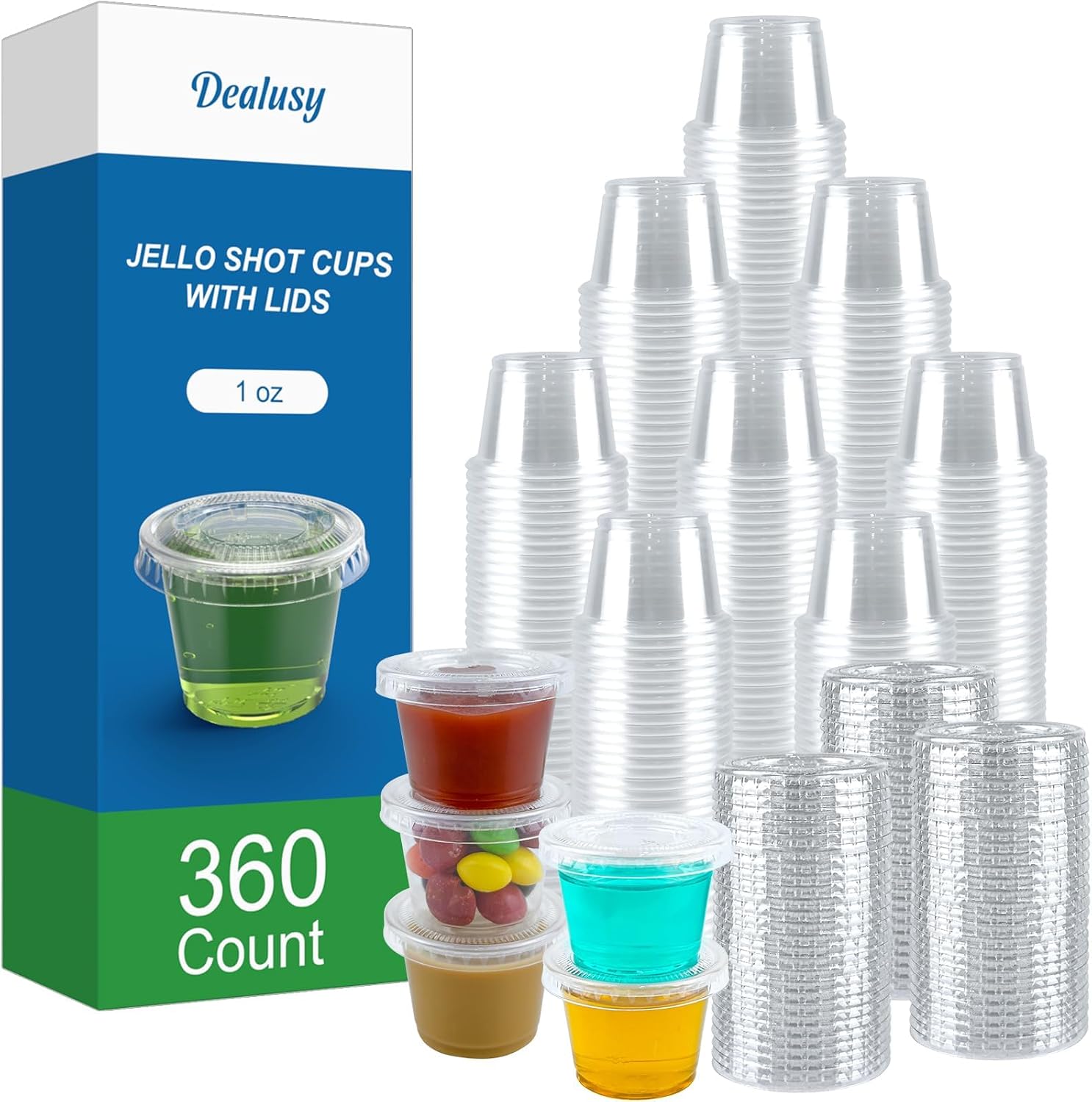 Detalle de Dealusy 360 Set 1 oz Jello Shot Cups with Lids — Sturdy, Leak-Proof, Food Safe (360 Pack)