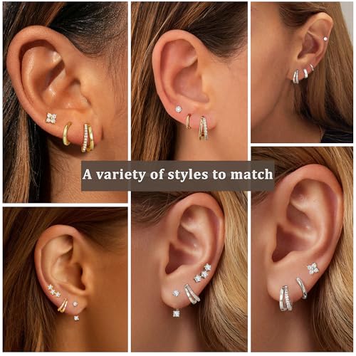 Thumbnail 2 de DORANA 3 Pair 925 Sterling Silver Stud Hoop Earrings Set for Women