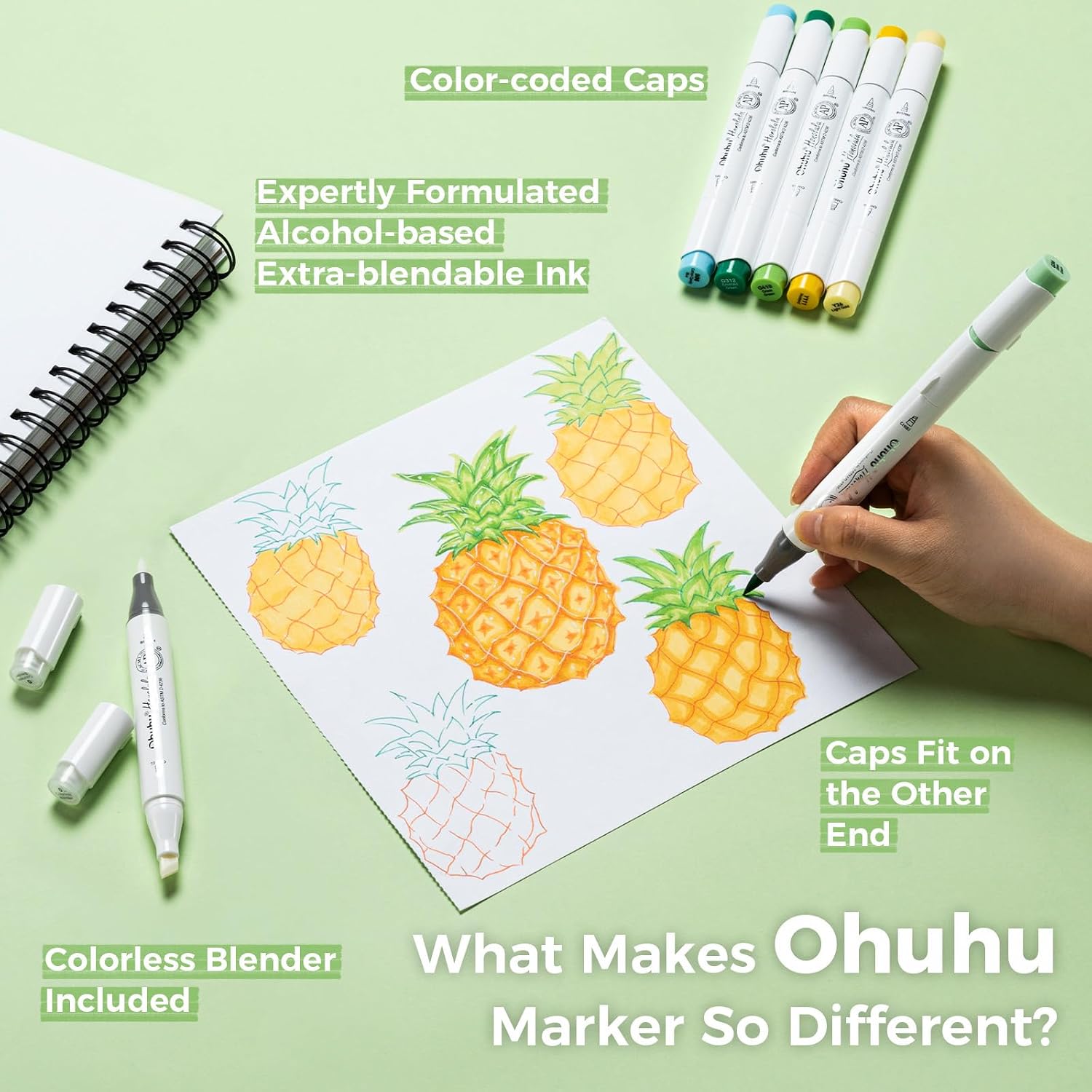 Thumbnail 5 de Ohuhu Alcohol Markers Brush Tip – 72-Color Dual-Tip Marker Set with Refillable Ink