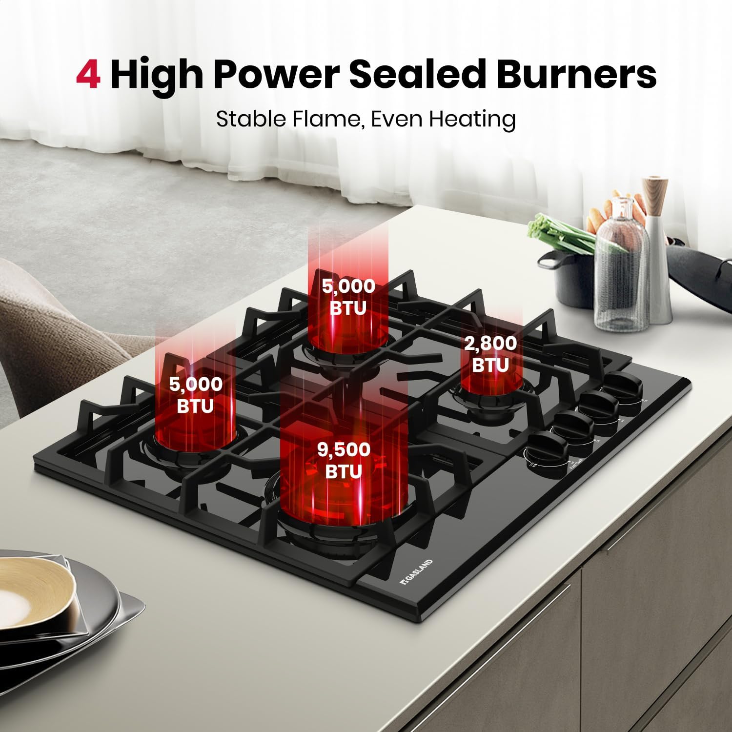 Detalle de GASLAND GH60EF 24-Inch Gas Cooktop with 4 Burners and Reversible Griddle