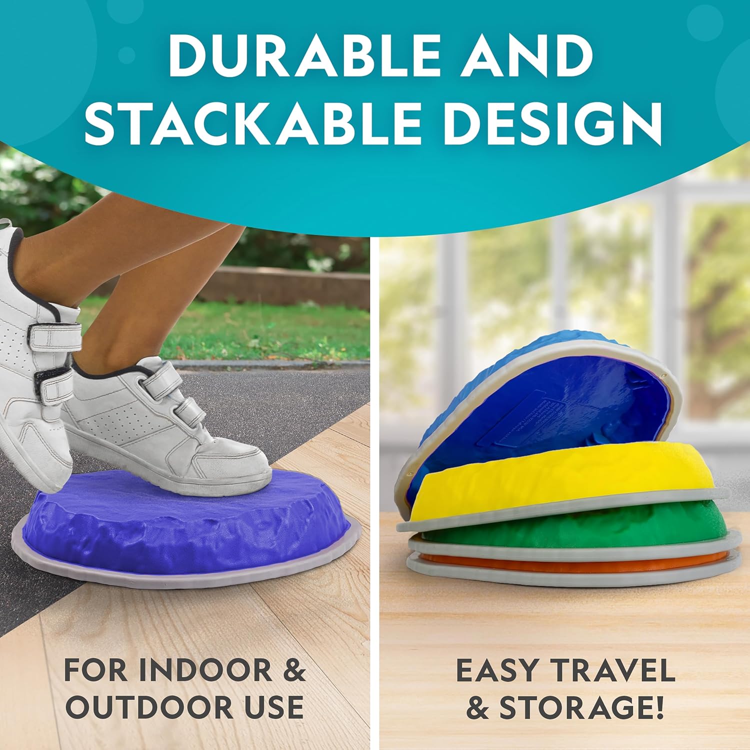Thumbnail 4 de National Geographic Kids Jumbo Balance Stepping Stones – 12 Non-Slip Stones with 3 Heights, Foam Dice & Play & Learn Cards