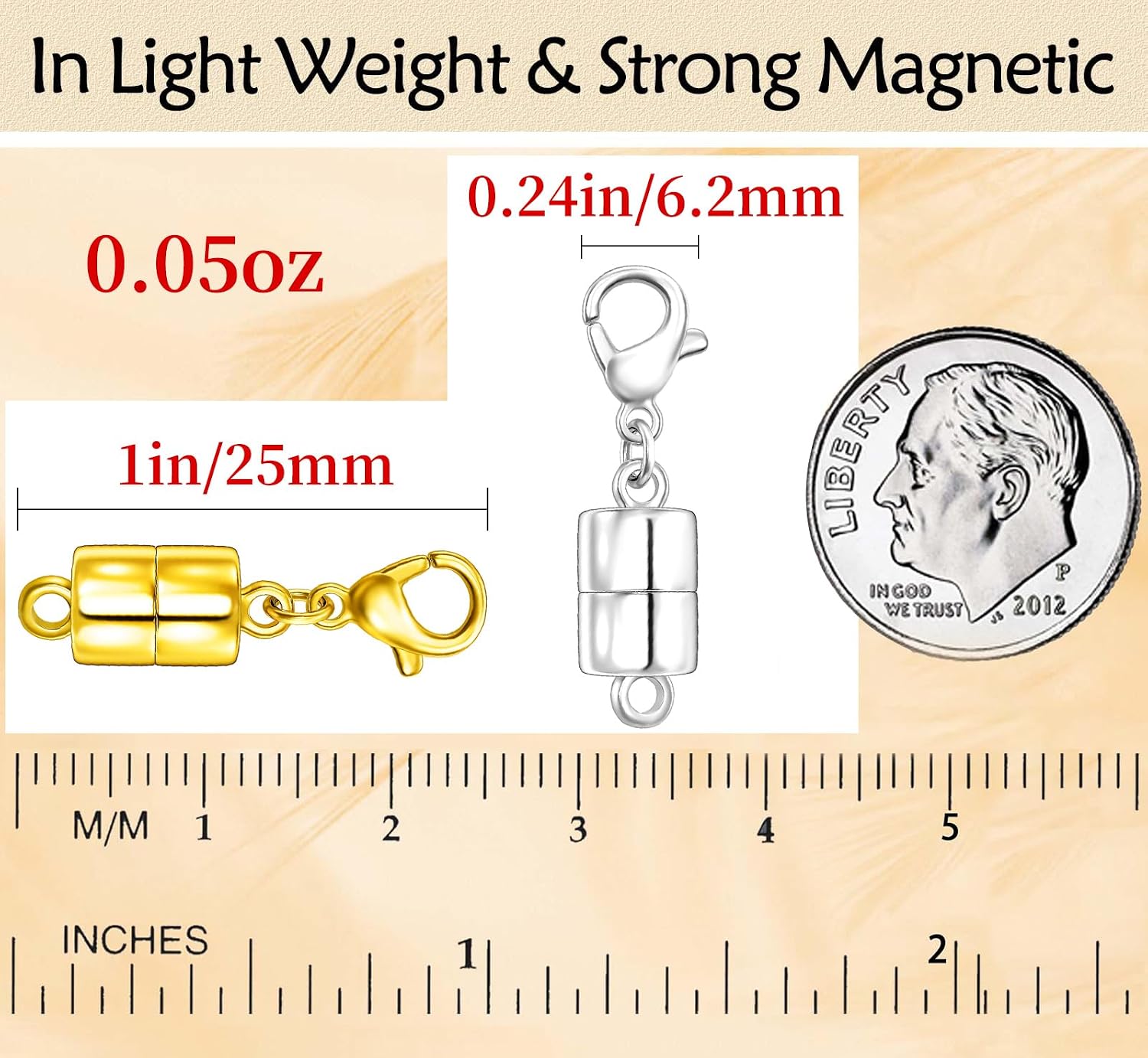 Detalle 2 de Qulltk Big-Dan-3J3Y Magnetic Necklace Clasps, Brass, 3 Gold & 3 Silver