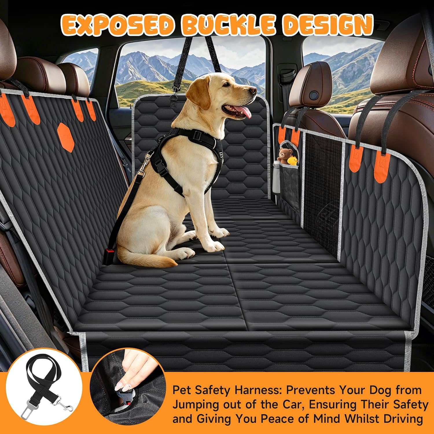 Detalle de Dog Car Seat Cover: Back Seat Extender with 6 PVC Boards for Secure Pet Travel