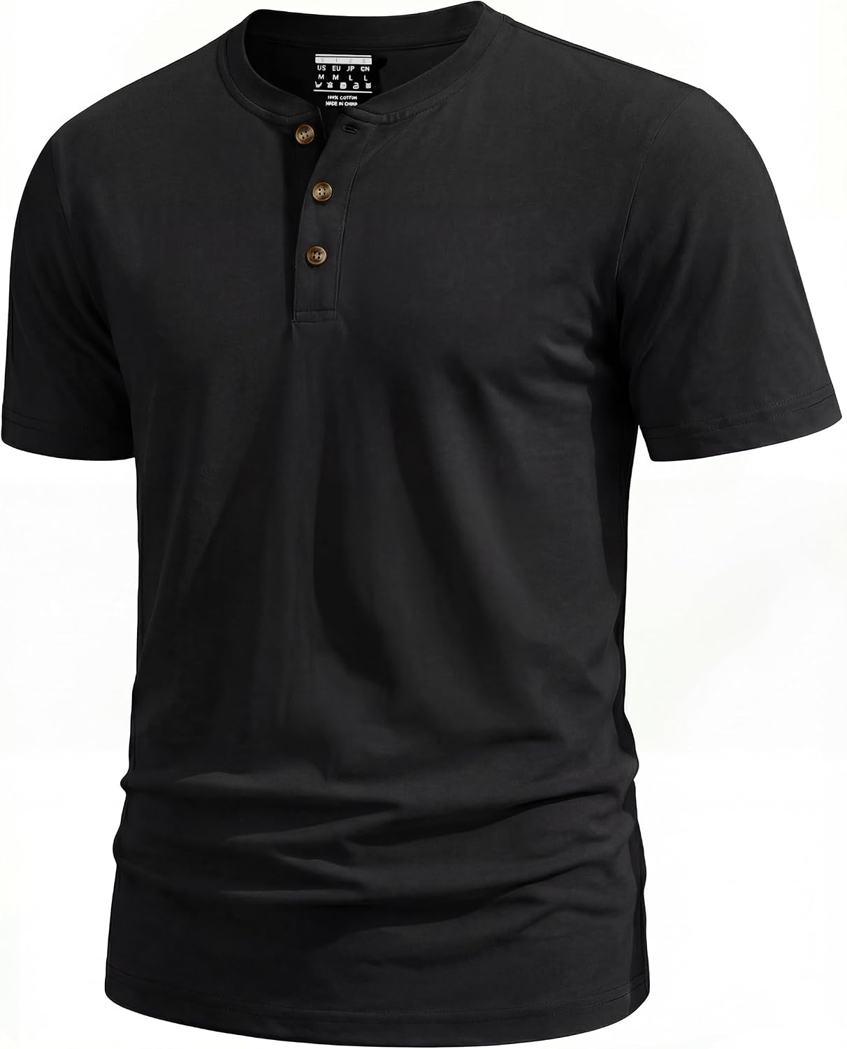 Detalle de TACVASEN Henley Shirt Herren Kurzarm – Baumwoll-Hemd mit Knopfleiste