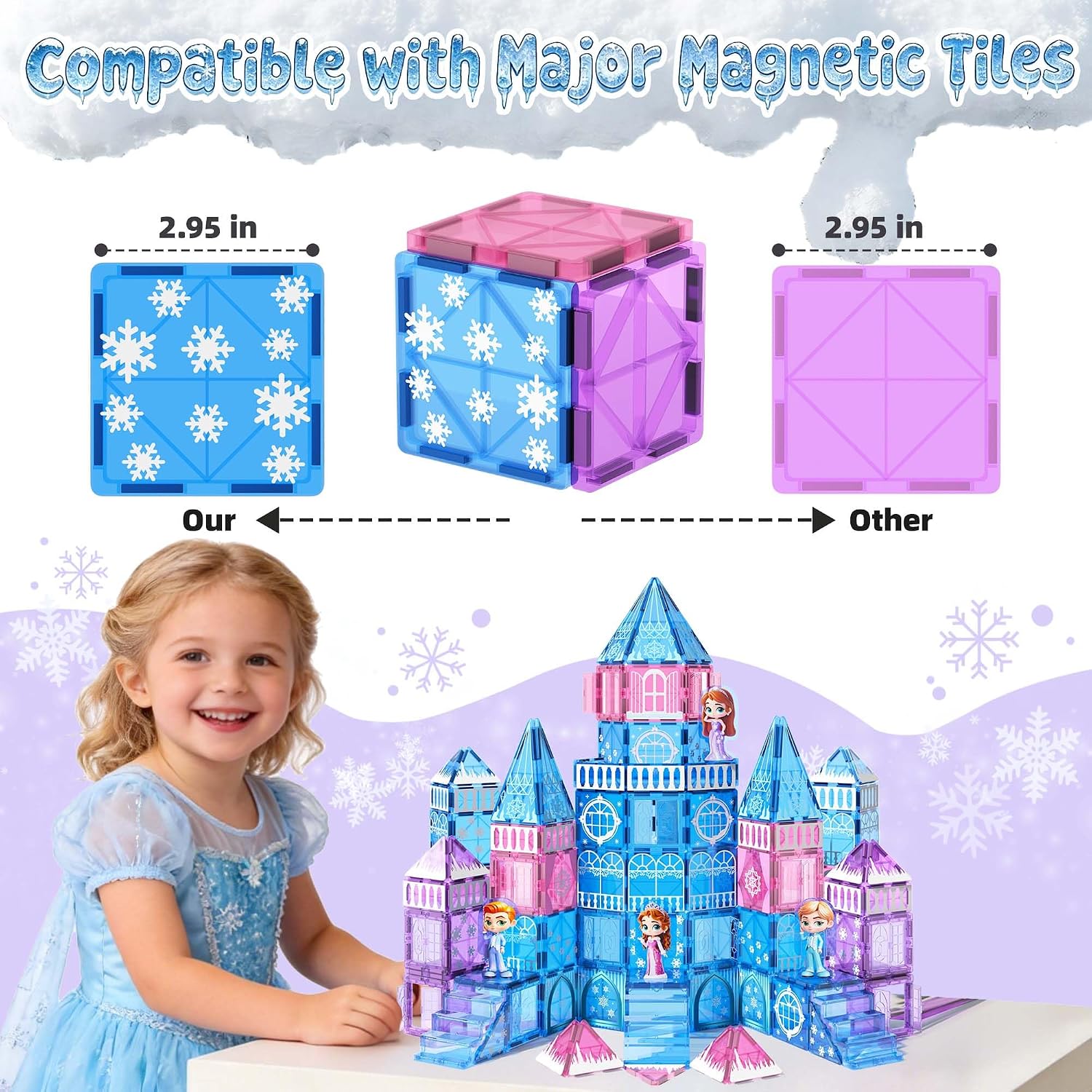 Thumbnail 3 de GobiDex 100PCS Magnetic Tiles Princess Castle Set with 4 Dolls & Stairs