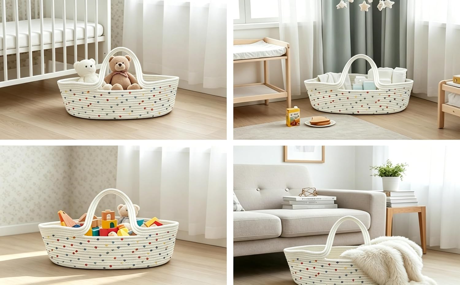 Thumbnail 6 de Pinky Reborn Rainbow Design Cotton Rope Reborn Doll Basket – Foldable With Handle