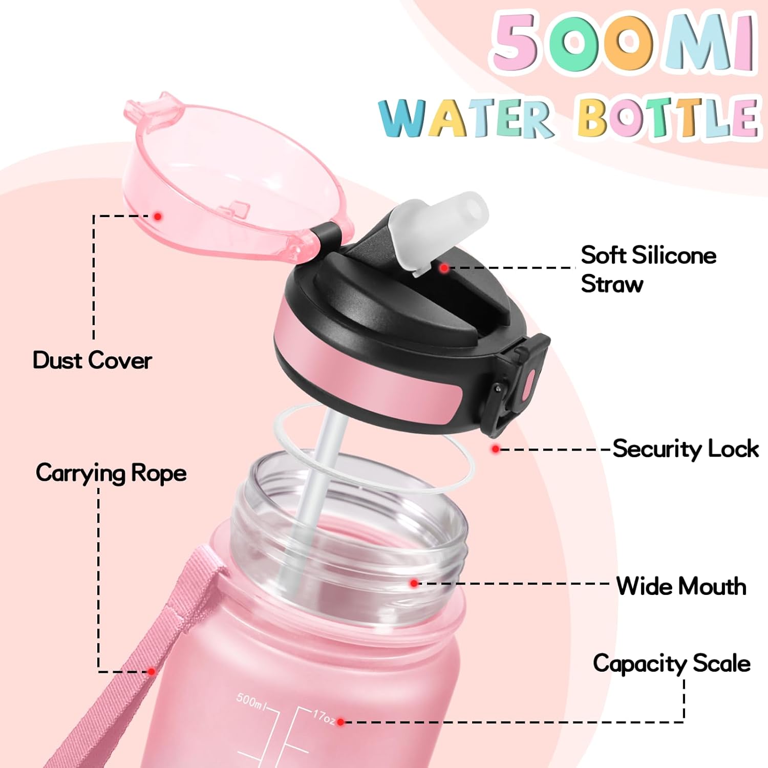 Thumbnail 2 de Botella infantil Niños 500ml a prueba de fugas con escala
