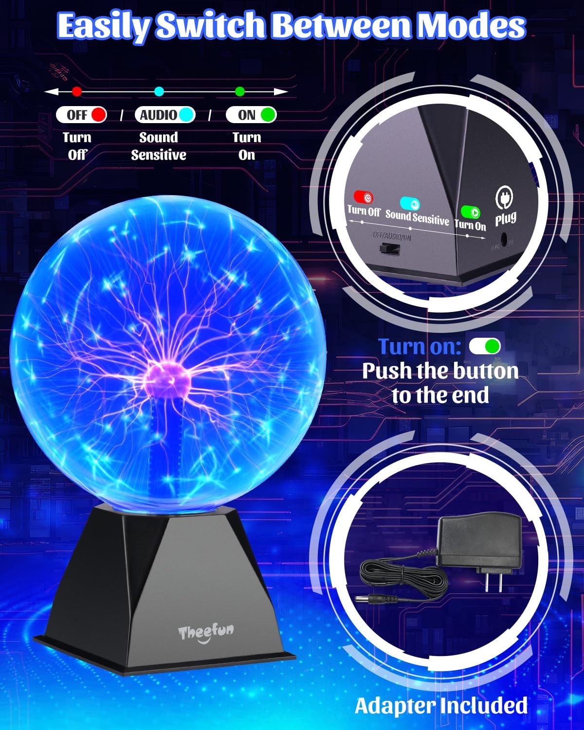 Detalle de Theefun NX-PS-8 8-Inch Plasma Globe, Blue Touch & Sound Lamp