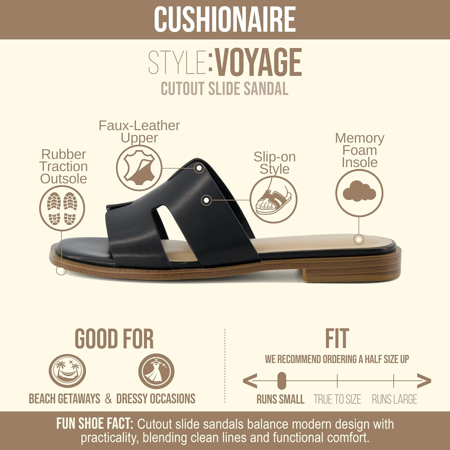 Detalle 2 de CUSHIONAIRE Voyage Cutout Strap Slides for Women — memory foam slip-on summer flats