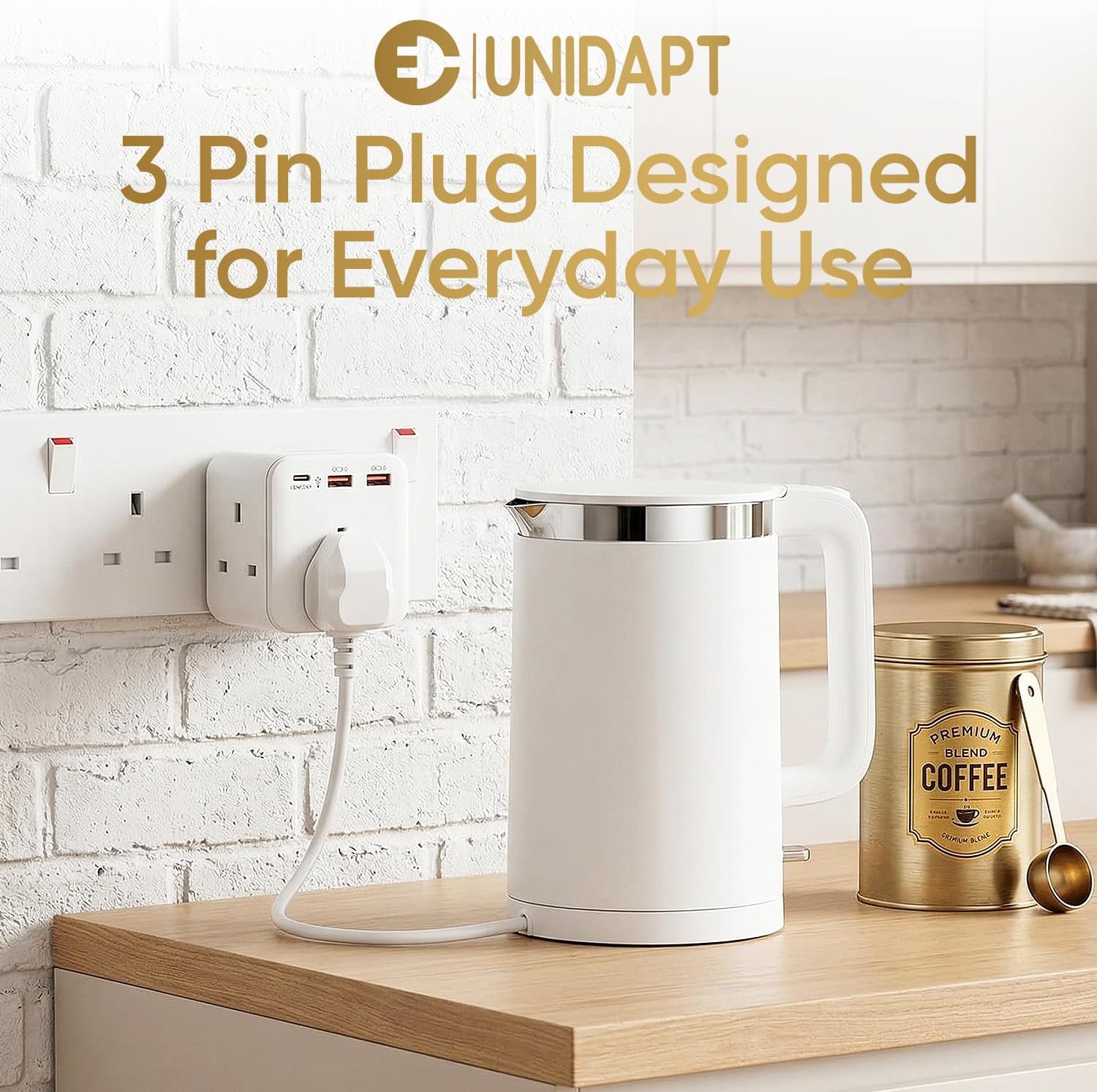 Thumbnail 6 de Unidapt 3 Way Plug Adaptor with 3 Fast Charge Ports – 6-in-1 UK Wall Power Cube