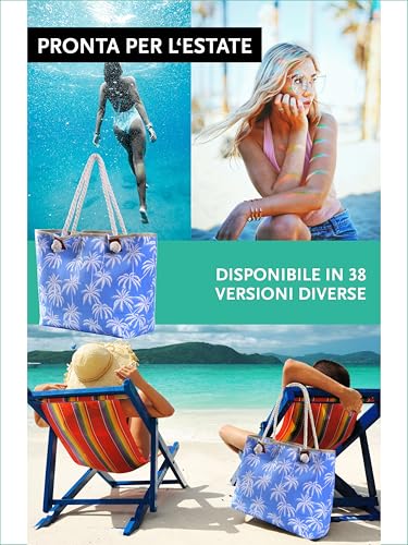 Detalle de DonDon Borsa da spiaggia grande con cerniera 58x38x18 cm – stile marino con palme blu