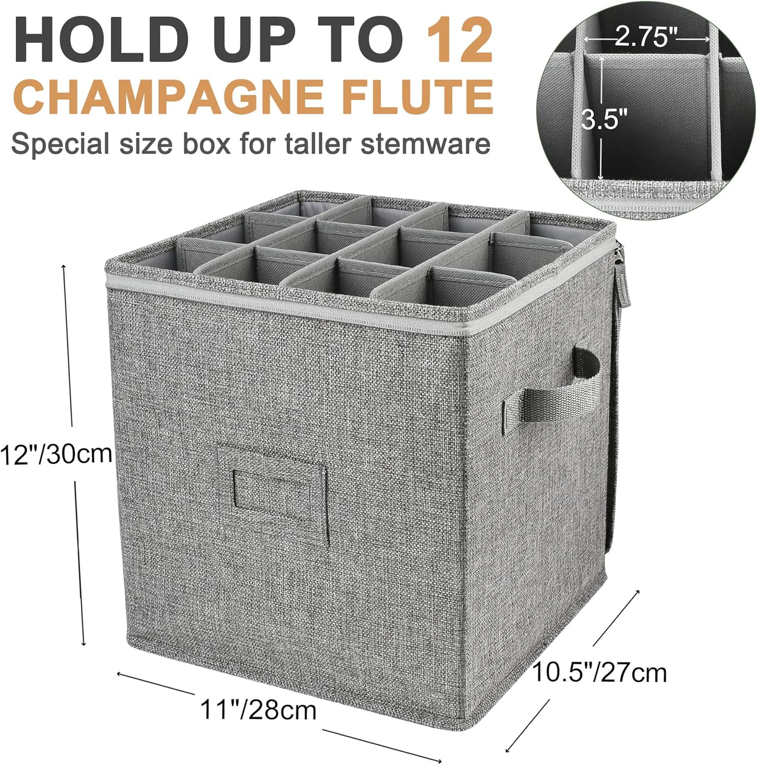 Detalle 2 de LotFancy Champagne Flute Storage Container (Hard Shell, Stackable) with Dividers & Handles, Grey