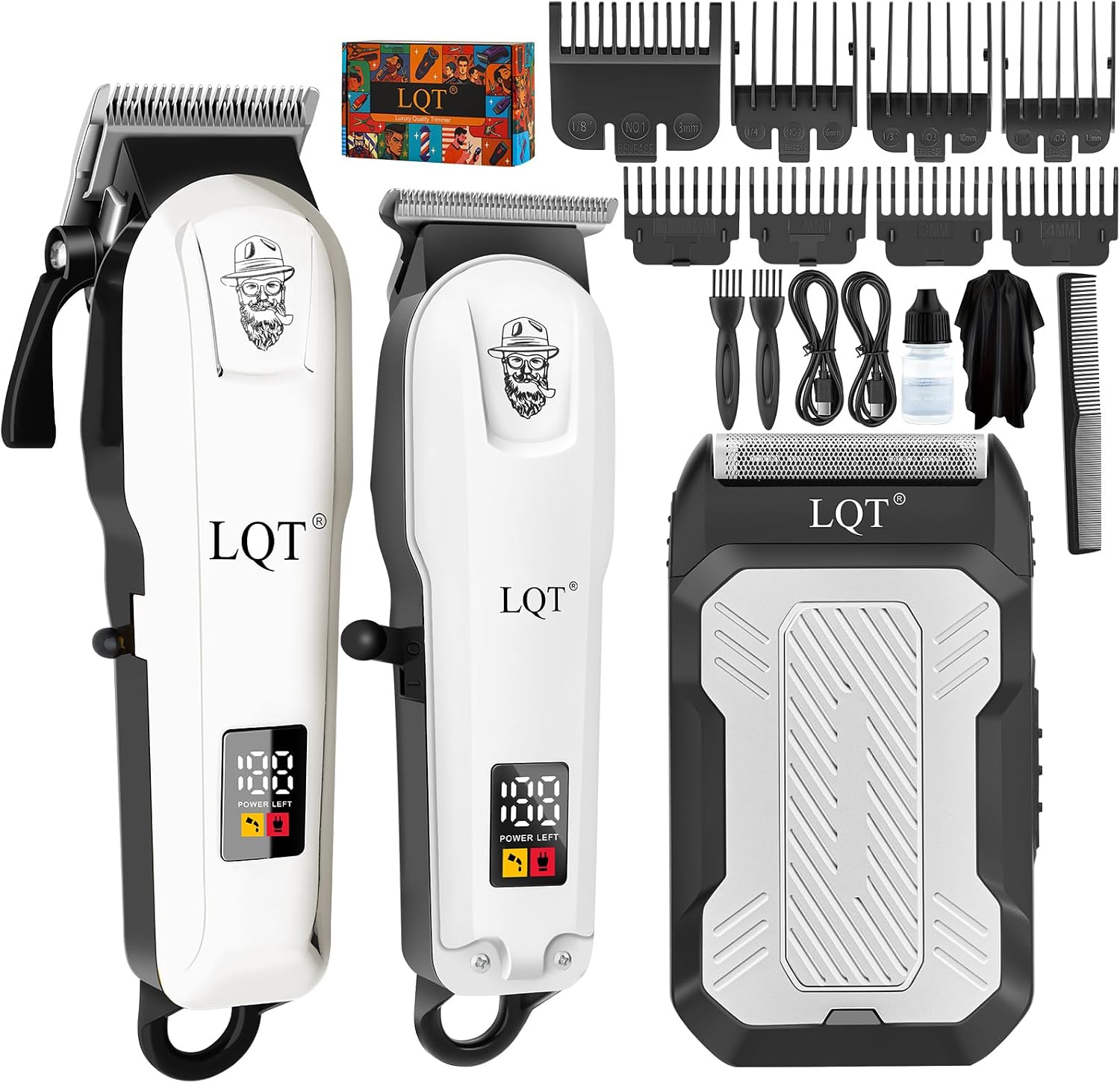 Detalle de LQT Hair Clippers and Trimmer Set, White, Stainless Steel Blades, LED Display