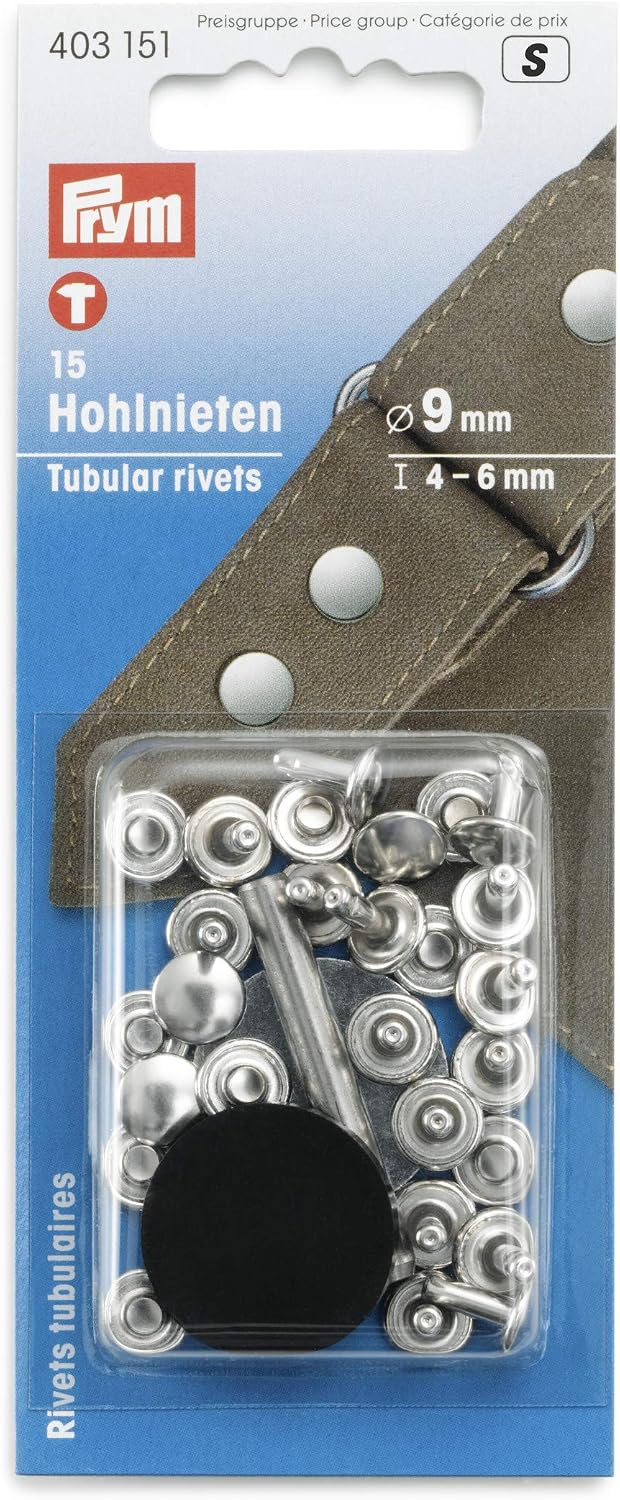 Detalle de Prym 403151 – nity rurkowe 4–6 mm z mosiądzu, 15 sztuk z narzędziami