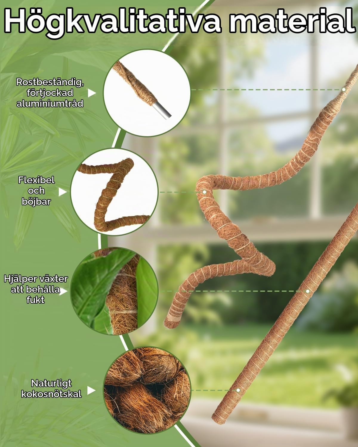Detalle de Ouxayapl 1 klätterstöd för monstera, 2 böjbara mossstänger i kokosfiber, 60 cm