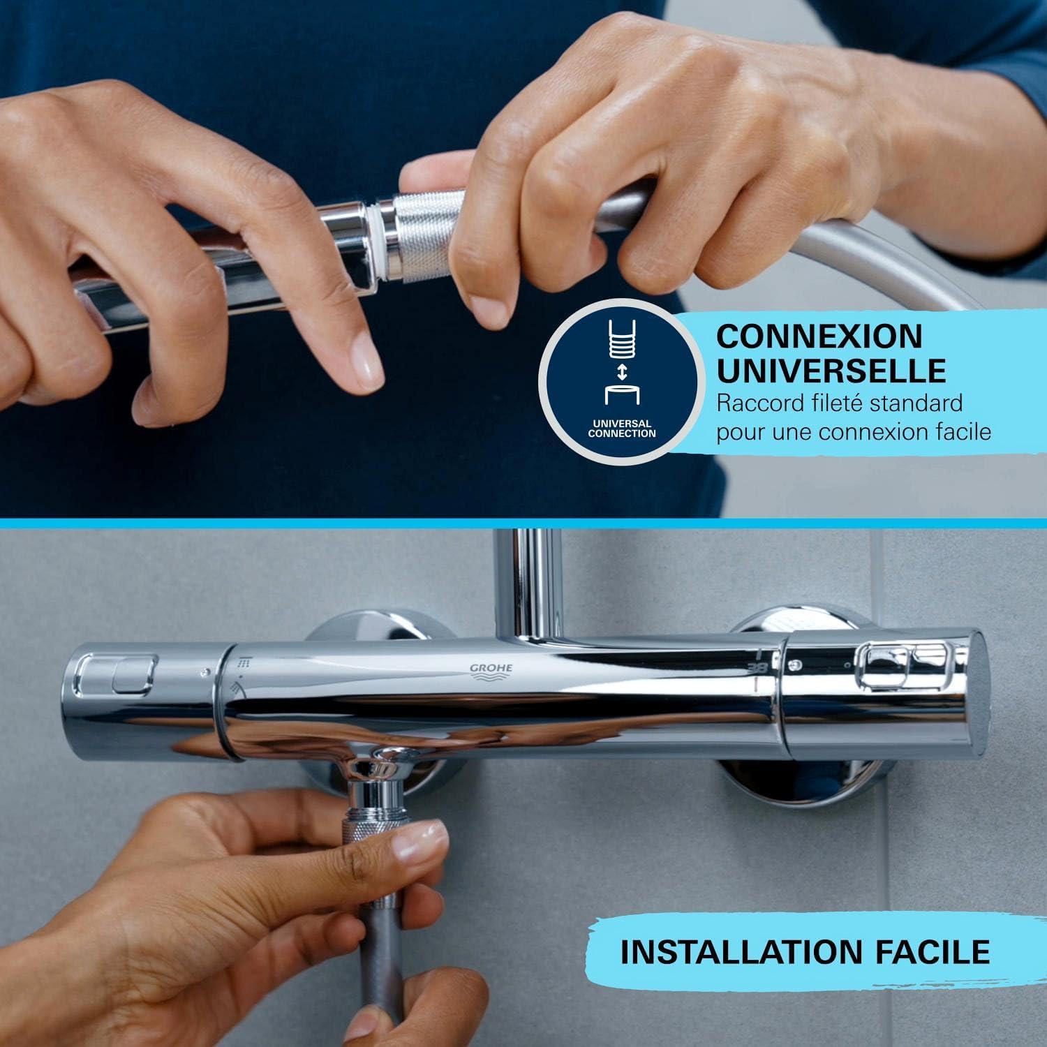Thumbnail 3 de GROHE Vitalio Comfort 110 Ensemble de douche – Pommeau Cube 2 jets et flexible 1,5 m, chrome