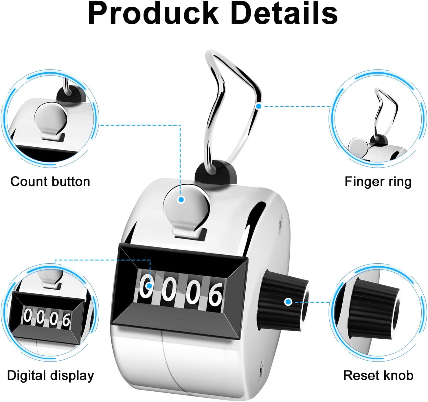 Thumbnail 5 de Decymis counter 003 Metal Hand Tally Counter, 4-Digit, 2-Pack