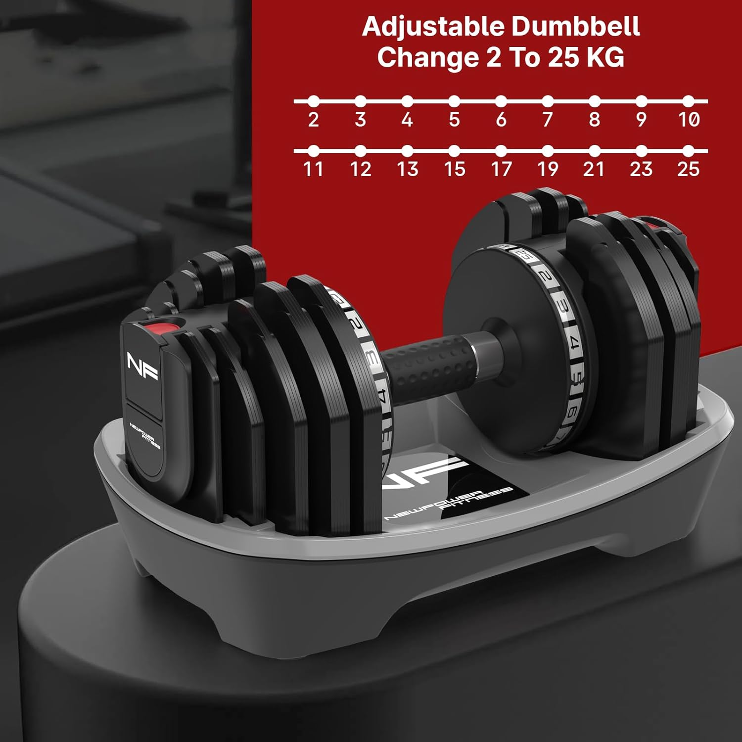 Detalle de Newpower Fitness 25kg/36kg Adjustable Dumbbell Set (18-Weight System) – Space-Saving with Anti-Slip Handle