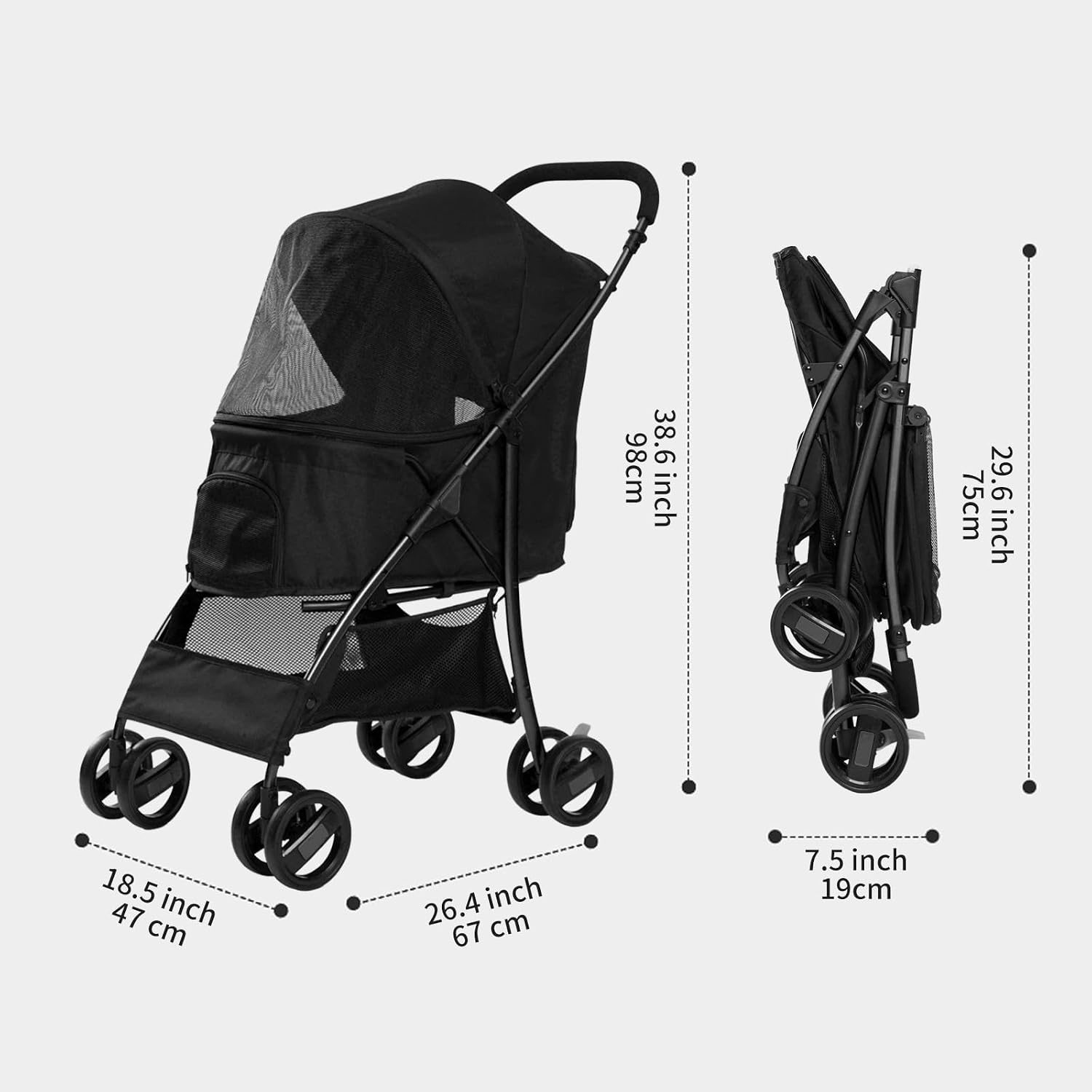 Detalle 2 de Sunny Sonny Pet Stroller for S/M Dogs & Cats up to 15kg – Foldable Travel Carrier with Swivel Wheels
