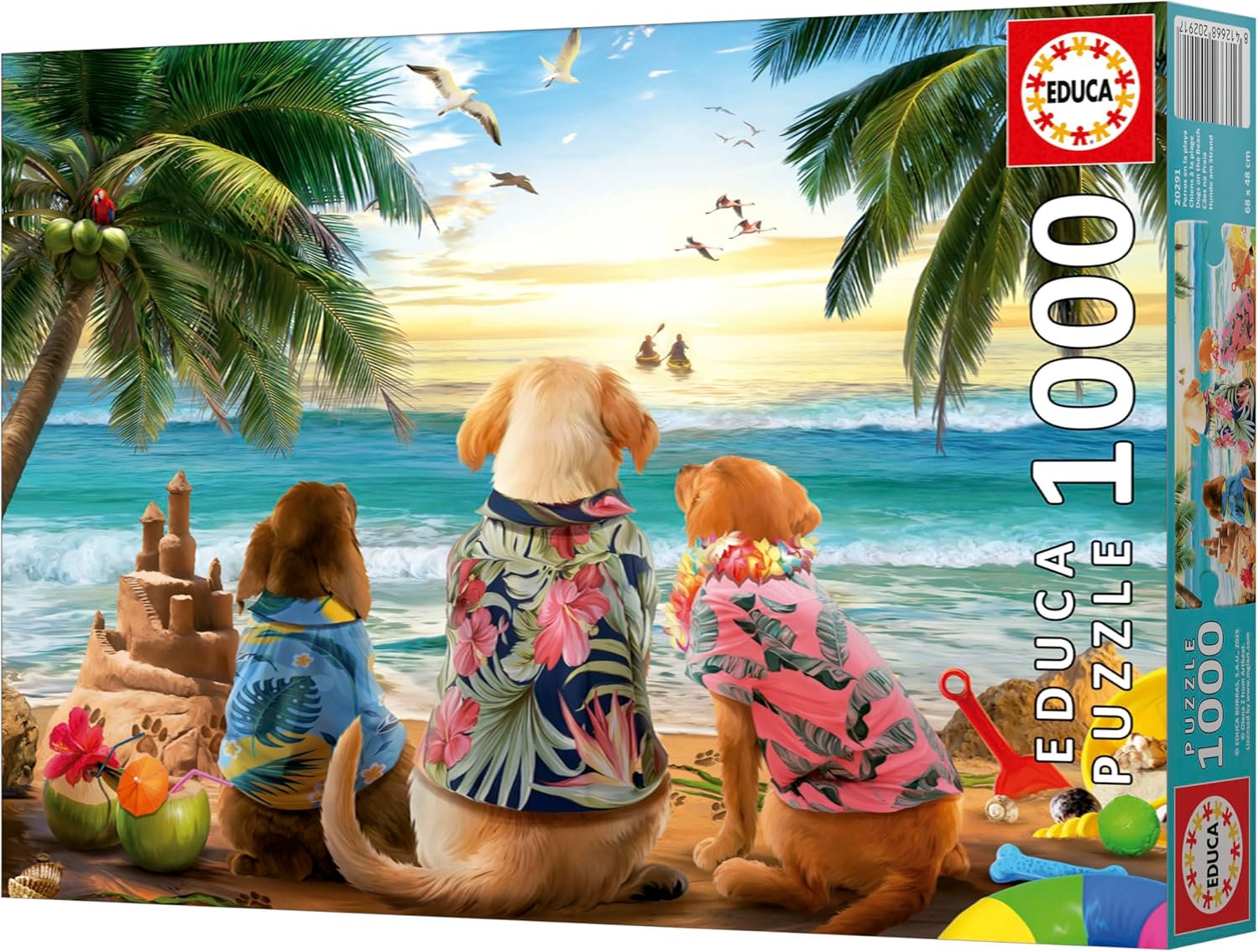 Thumbnail 3 de Educa Puzzle 1000 pièces pour adultes – Chiens sur la Plage (68 x 48 cm), à partir de 14 ans