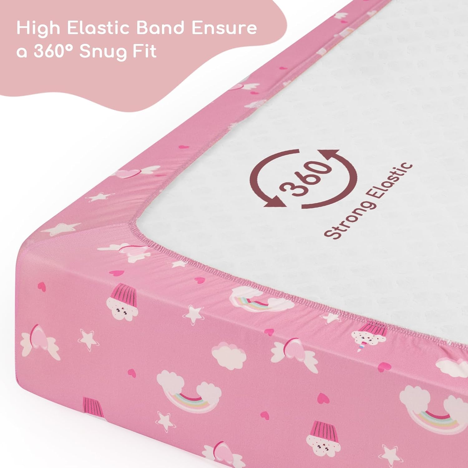 Detalle de Yukkidds Cot Sheets 120x60 Fitted Cotbed Sheet – 2 Pack, Pink Unicorn Microfibre