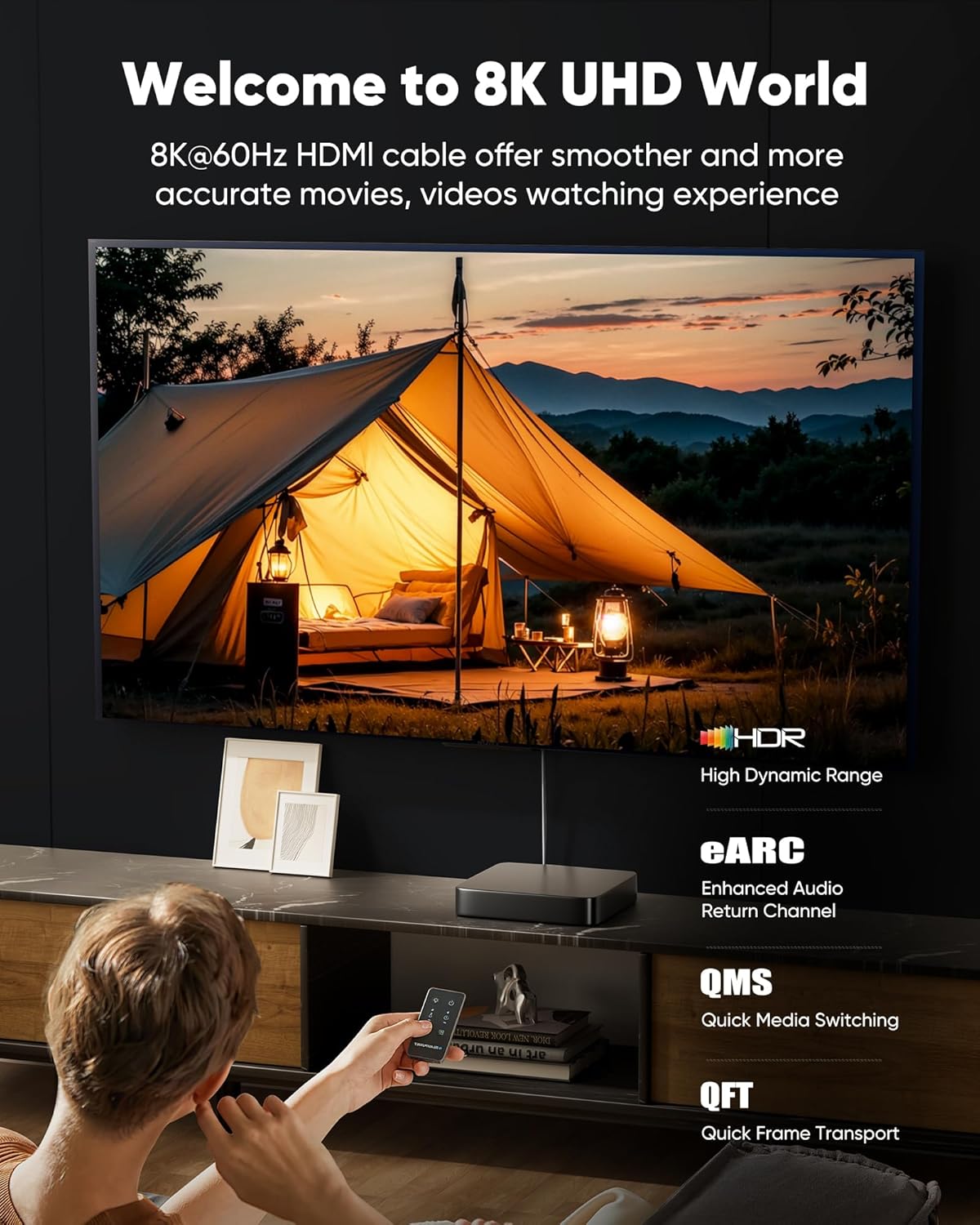 Thumbnail 1 de Capshi 15ft HDMI 2.1 Cable (8K, 4K@120Hz, 2K@240Hz) 48Gbps for PS5/PS4, TV, Monitor, eARC & HDR