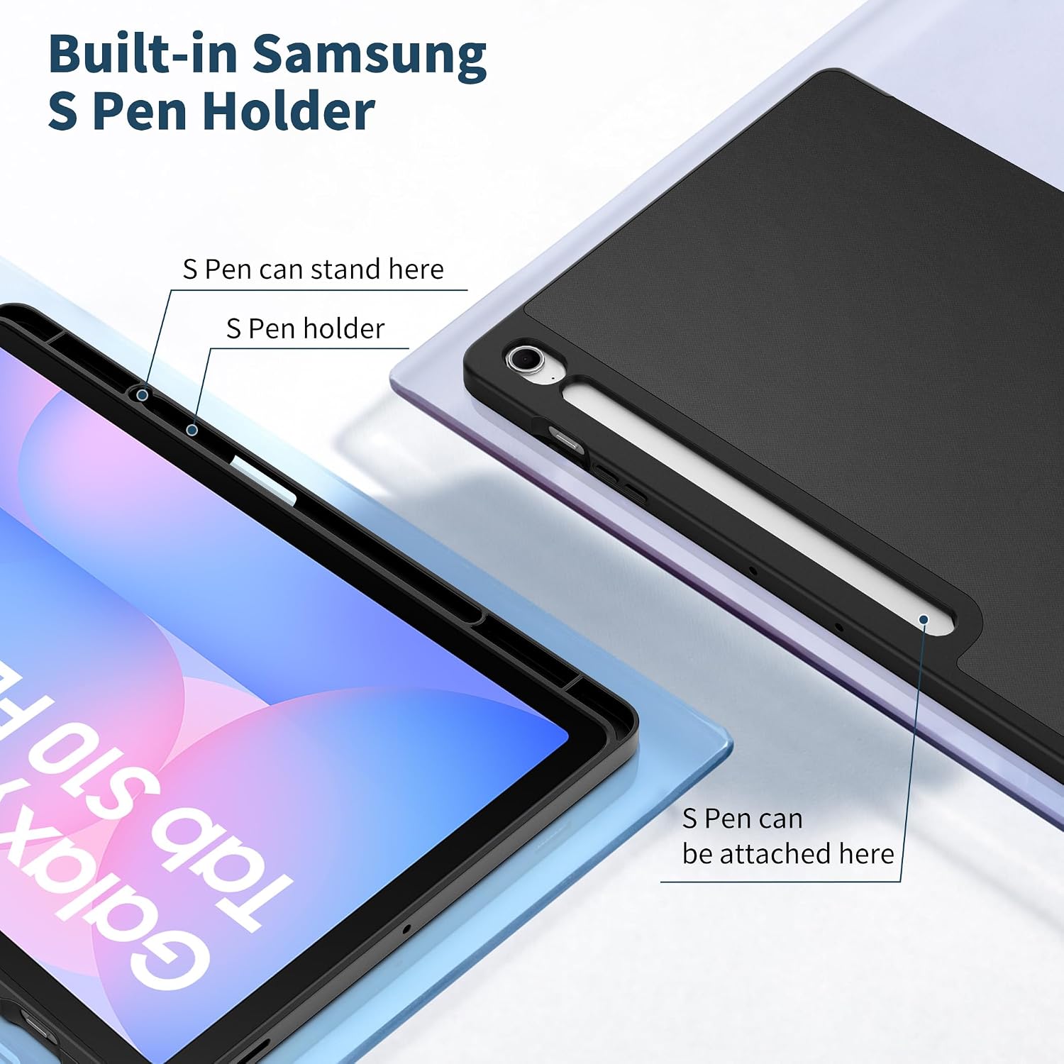 Detalle de EasyAcc Schutzhülle für Samsung Galaxy Tab S10 FE+ 13,1 Zoll (SM-X620/SM-X626) mit S-Pen-Halter und Standfunktion – ultra-dünn, Schwarz