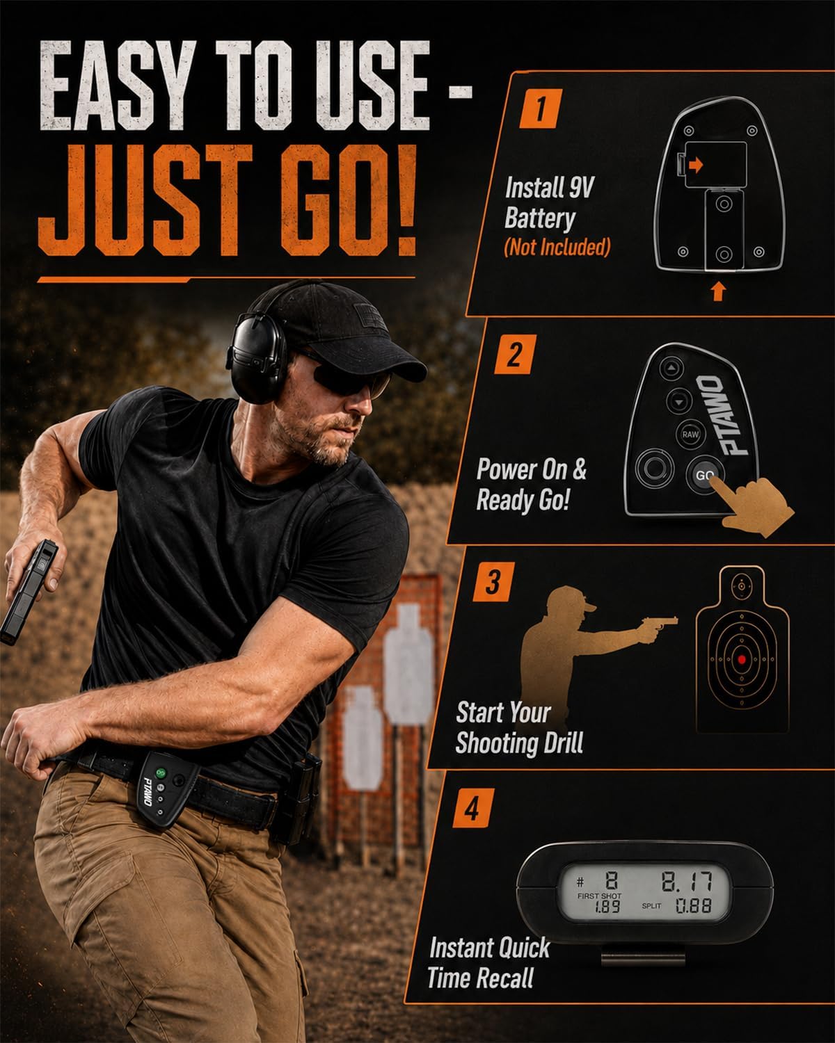 Detalle de Shot Timer for Shooting Competition & Training: 4 Modes, Loud Buzzer, Belt Clip