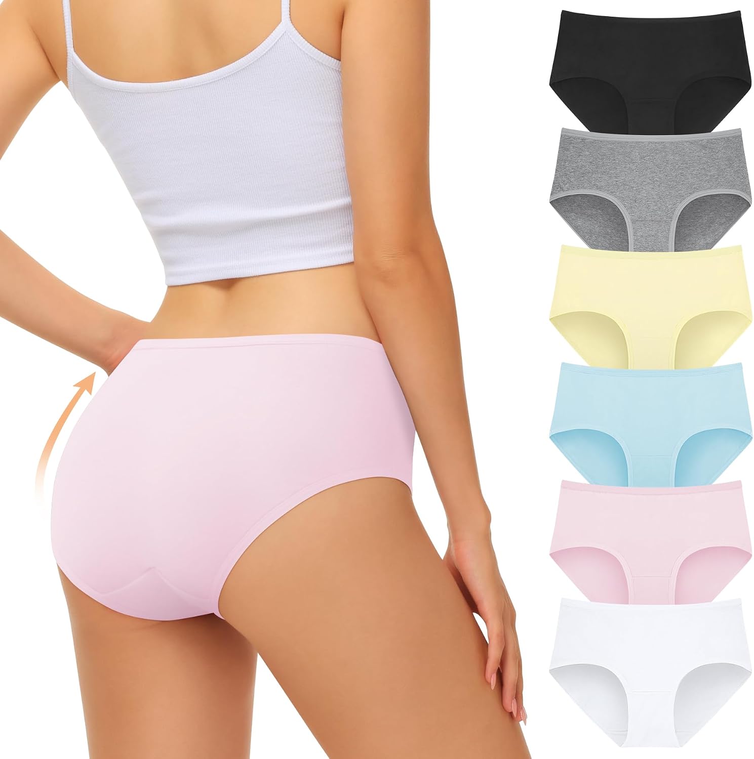 Detalle de FALARY Damen Unterhosen im 6er-Pack aus Baumwolle (mittlere Taille) – atmungsaktive Slips mit Elasthan