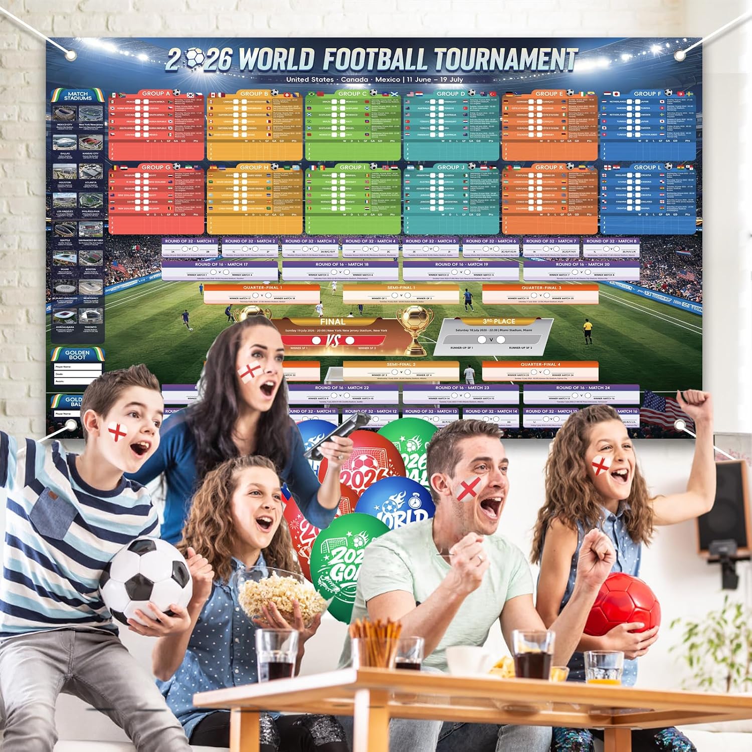 Thumbnail 6 de AhfuLife Large Fabric World Cup Wall Chart 2026 – 180 x 110 cm Backdrop Banner