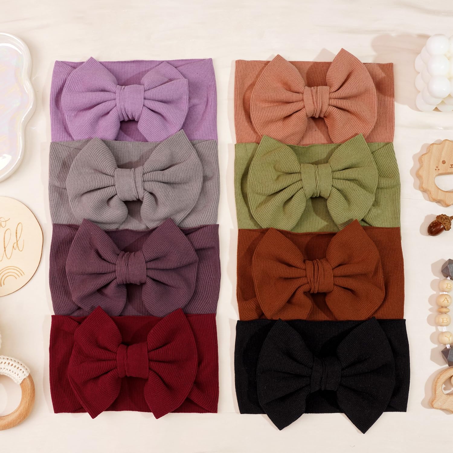 Thumbnail 6 de CÉLLOT 8-Color Baby Bow Headbands, Stretchy Nylon, 5-Inch Soft Knots